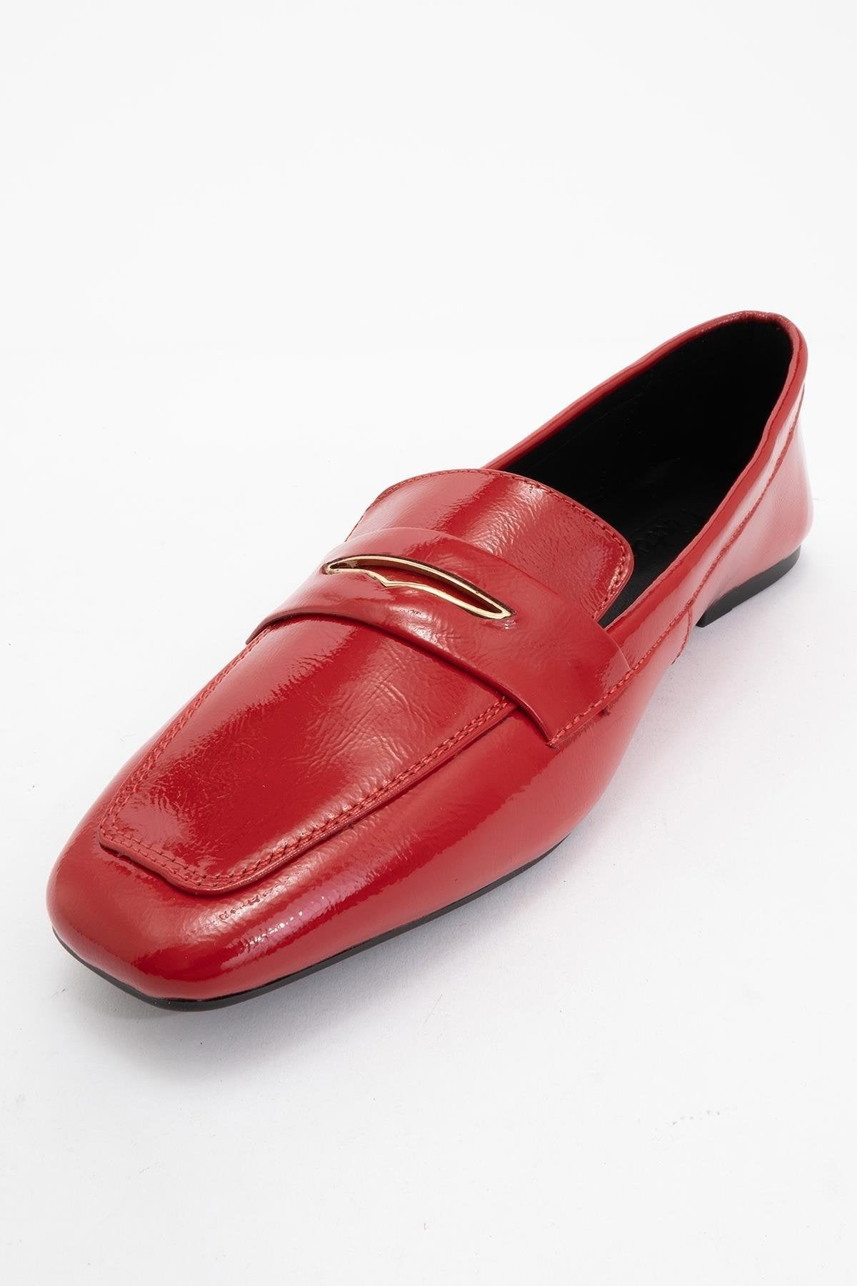 Iridessa - Red Patent Leather Loafers – detail view showing leather, red, Vowalisse
