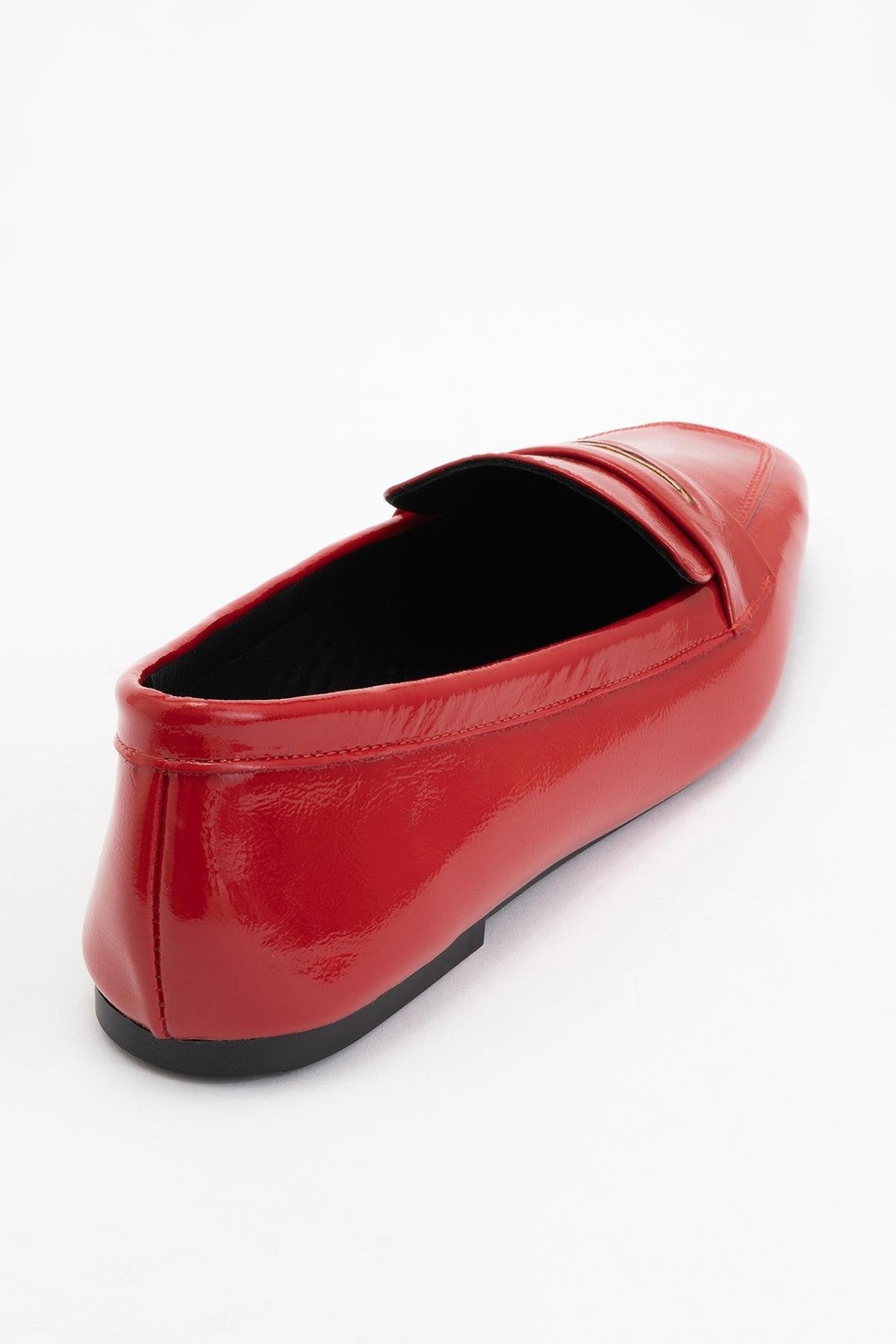 Iridessa - Red Patent Leather Loafers – heel view showing leather, red, Vowalisse