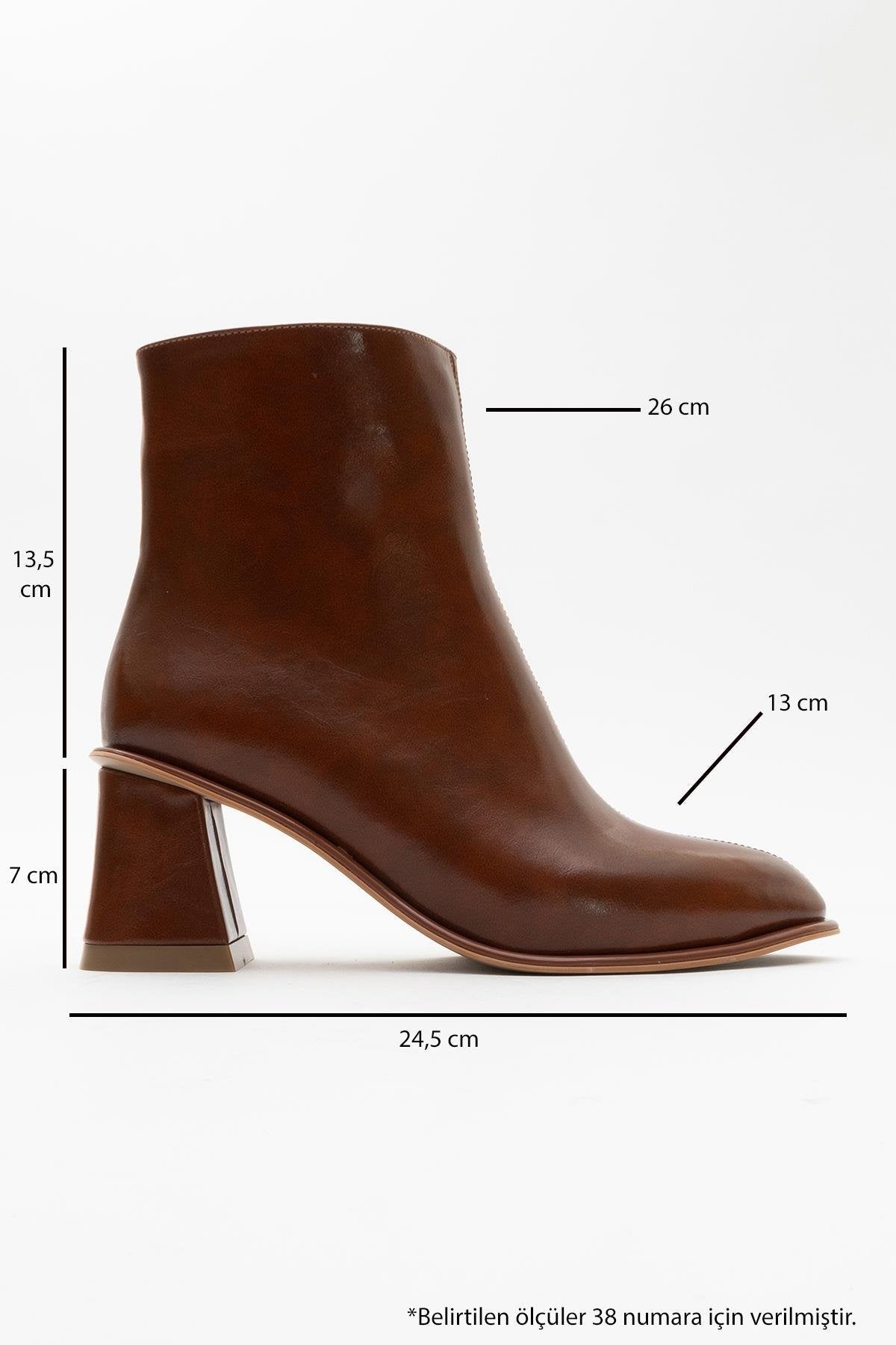 Alba Cognac Brown Block Heel Boot – back view showing leather, Vowalisse