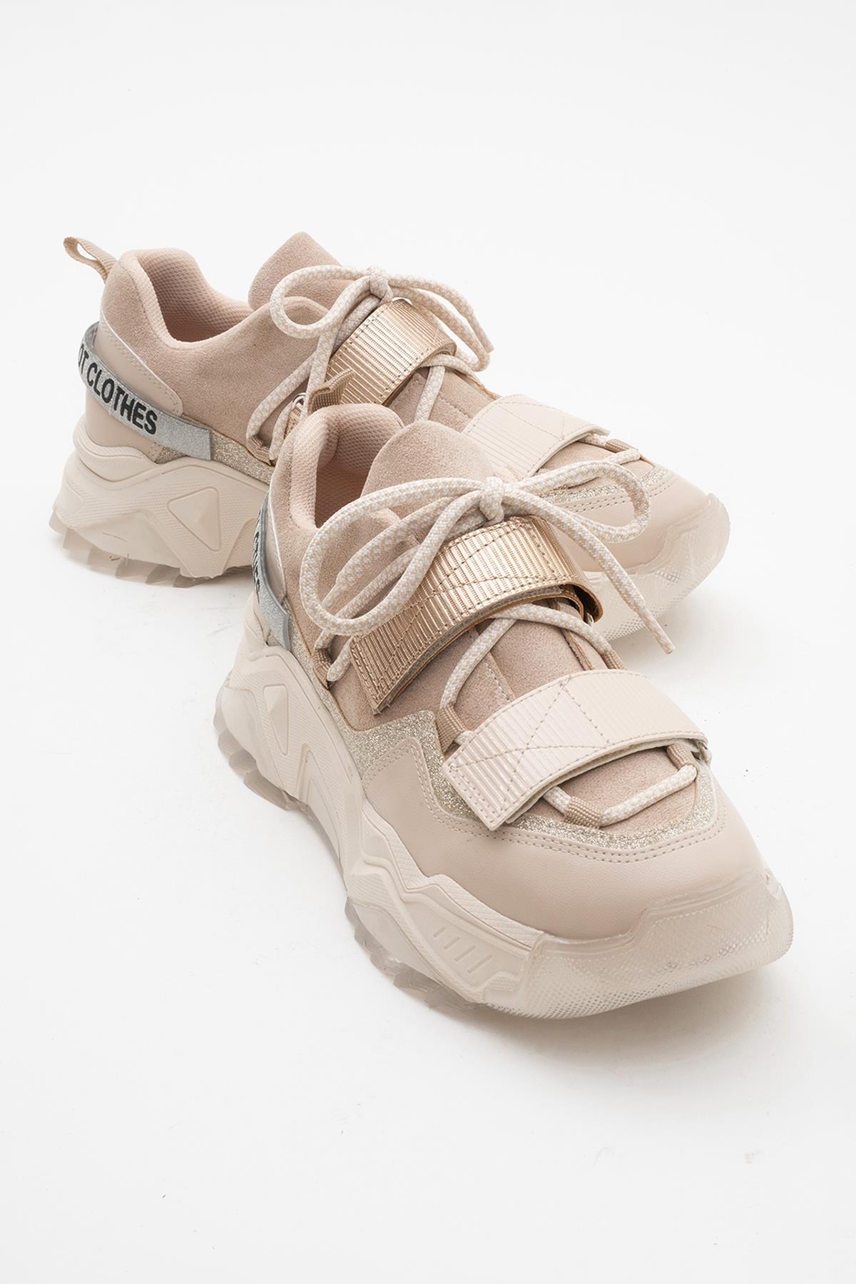 Lulen - Blush Glitter Script Velcro Sneakers – front three-quarter view showing leather, glitter, Vowalisse