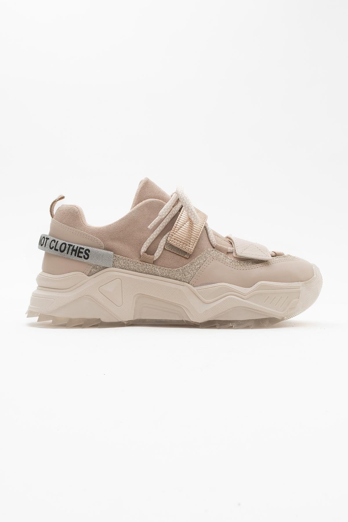 Lulen - Blush Glitter Script Velcro Sneakers – back view showing leather, glitter, Vowalisse