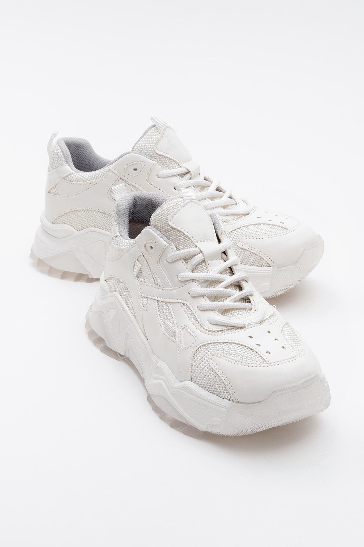 Loretta - White Platform Sneakers – front three-quarter view showing white, red, Vowalisse