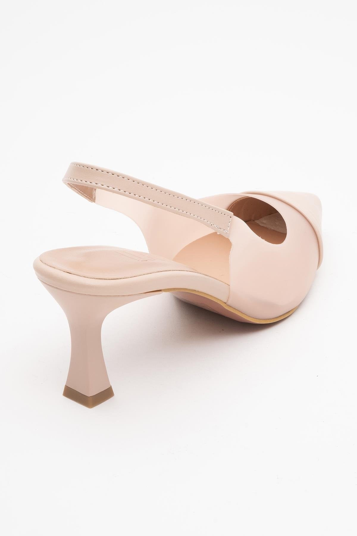 Moore - Beige Transparent Back Pointed Toe High Heel – heel view showing leather, Vowalisse
