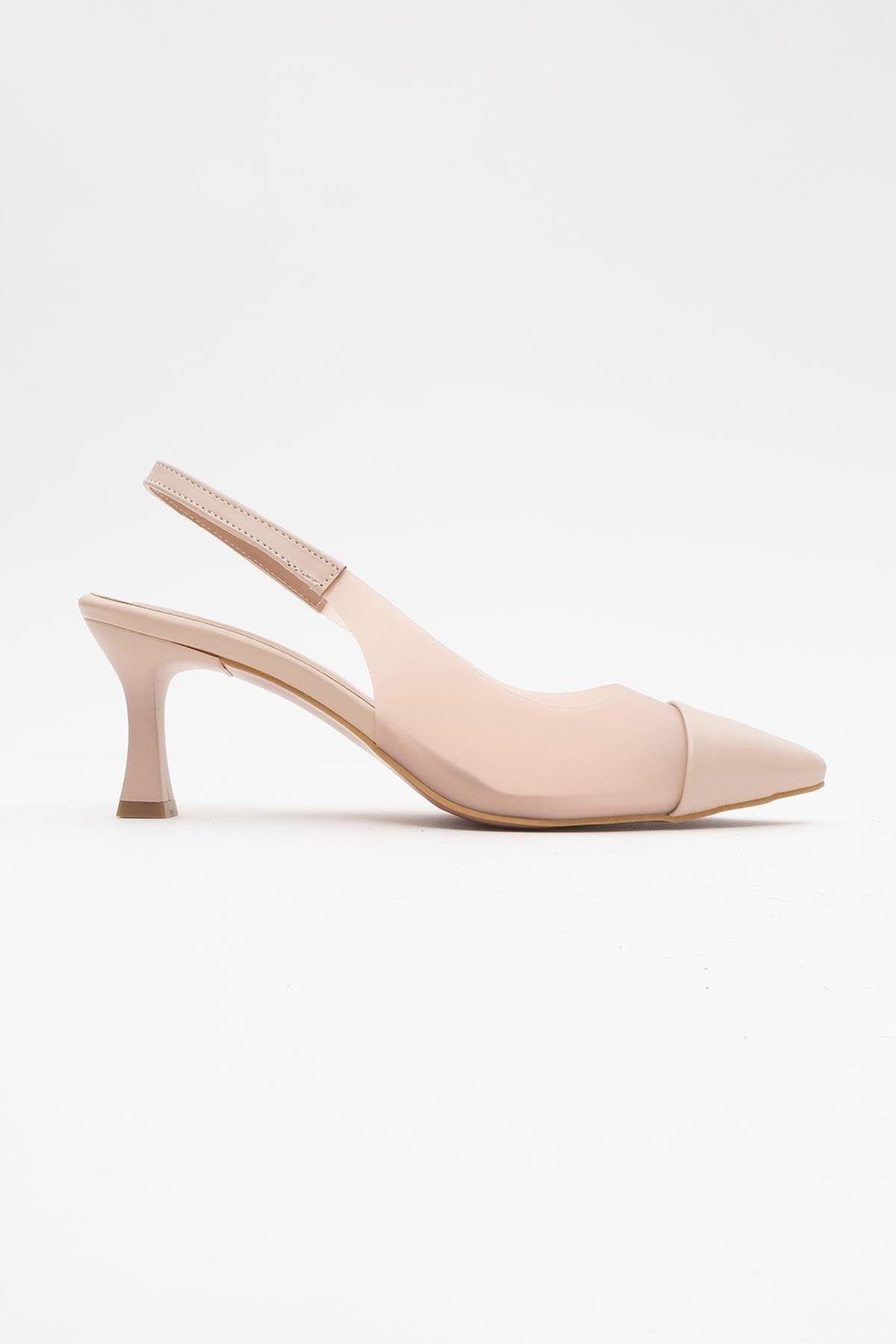 Moore - Beige Transparent Back Pointed Toe High Heel – back view showing leather, Vowalisse