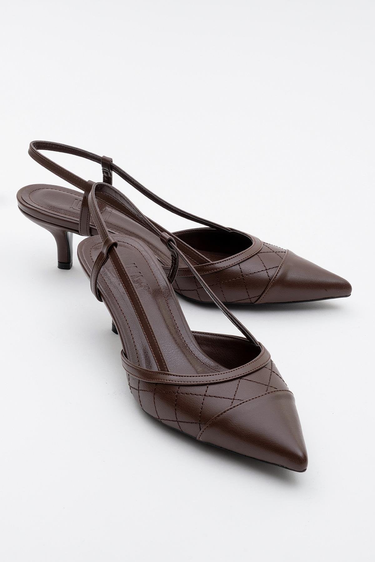 Point - Brown High Heel Shoe – front three-quarter view showing leather, Vowalisse