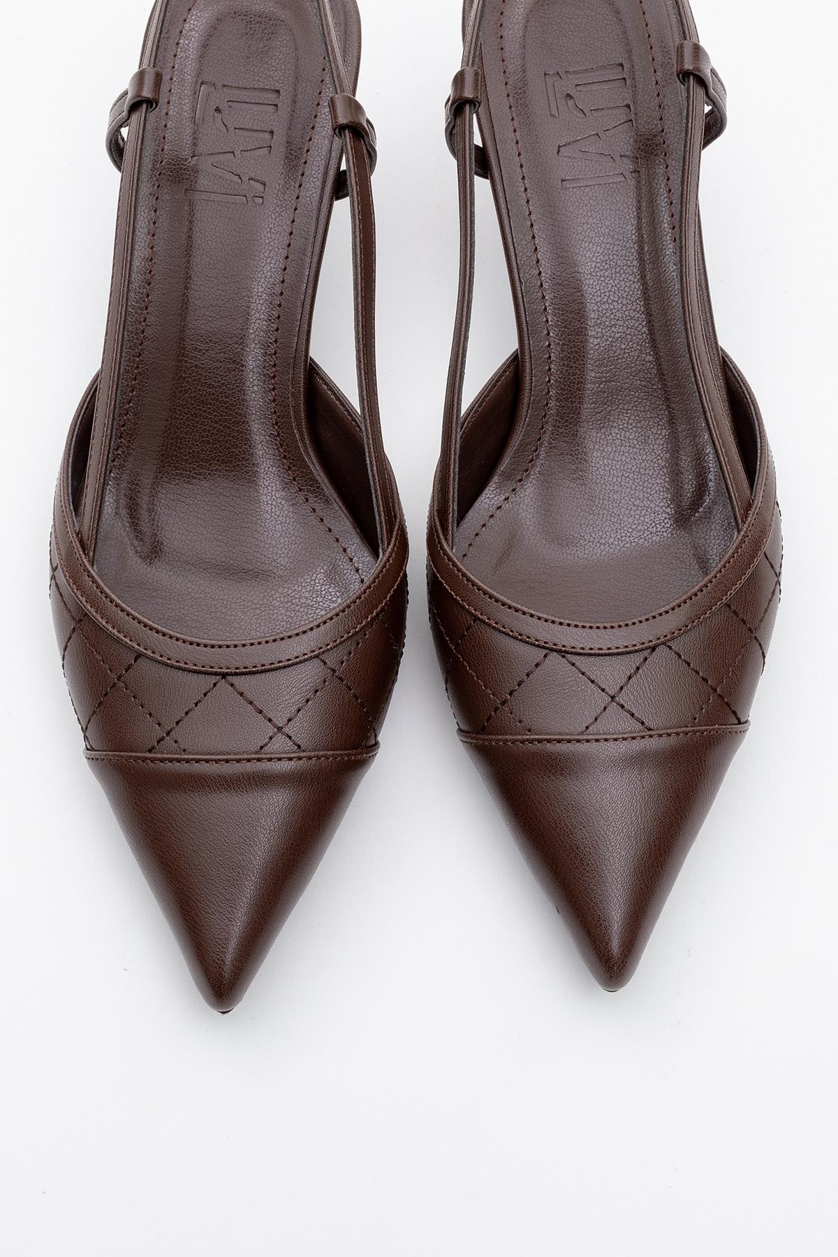 Point - Brown High Heel Shoe – side view showing leather, Vowalisse
