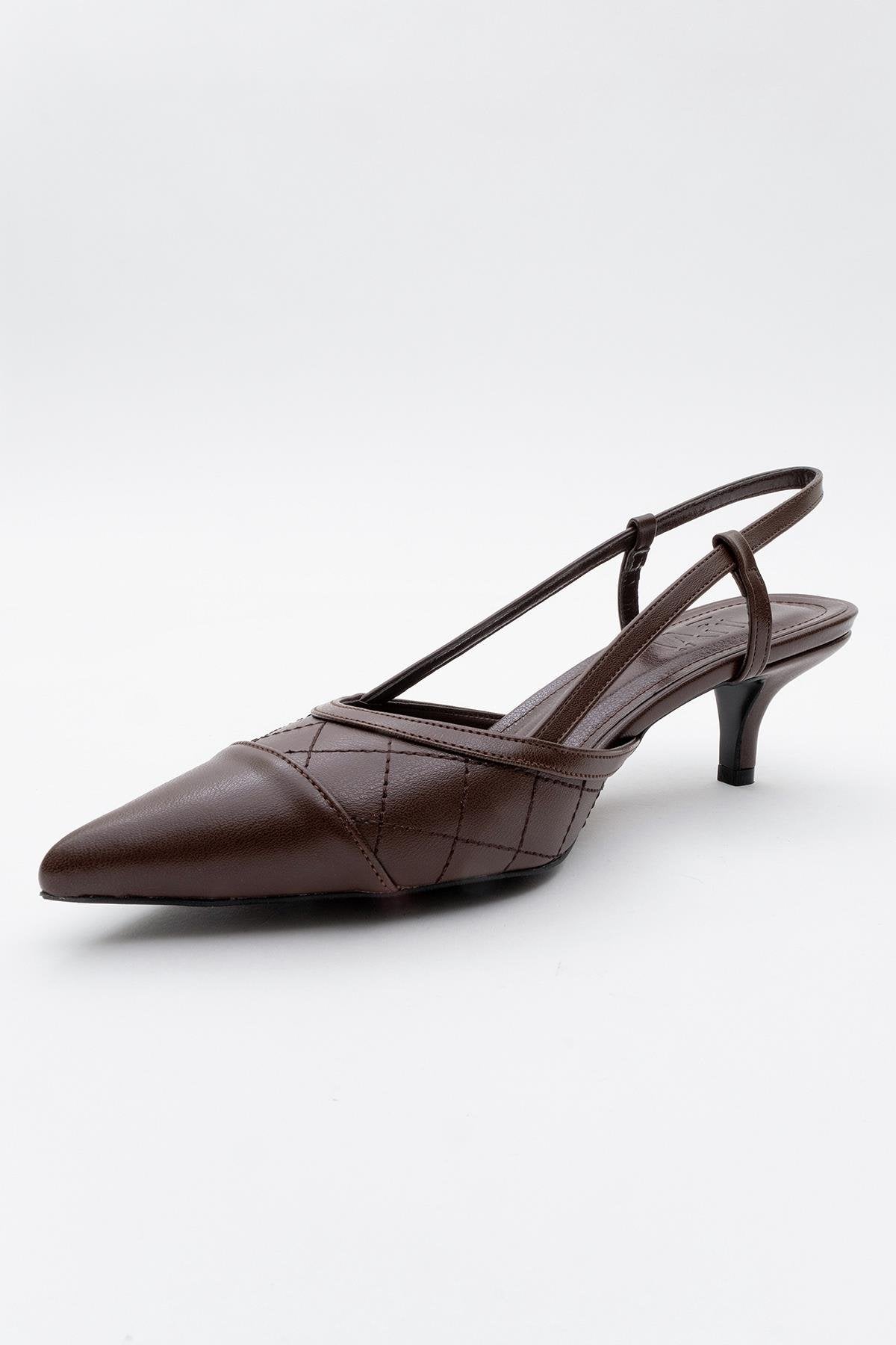 Point - Brown High Heel Shoe – detail view showing leather, Vowalisse