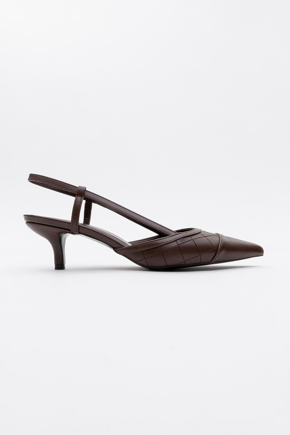 Point - Brown High Heel Shoe – back view showing leather, Vowalisse