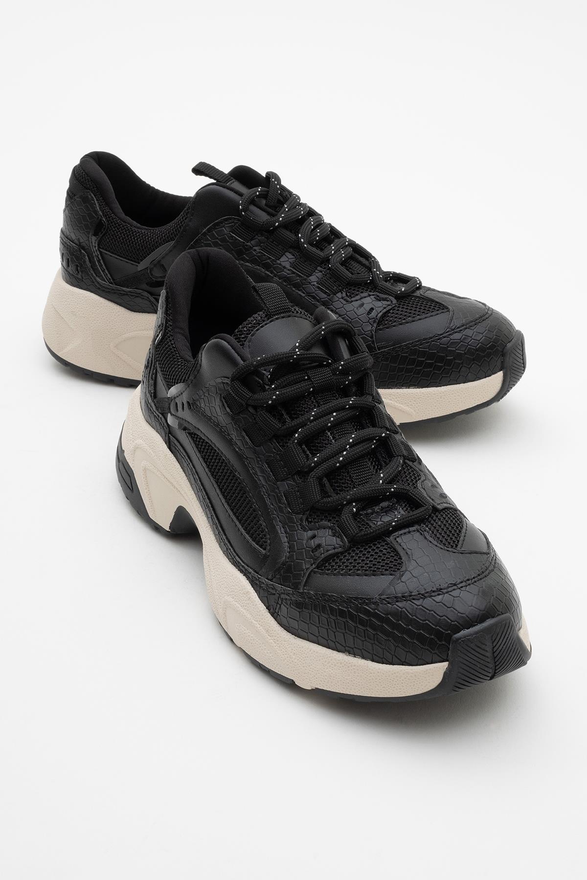 Bambi - Black Printed Mesh Sneakers – front three-quarter view showing leather, mesh, black, Vowalisse