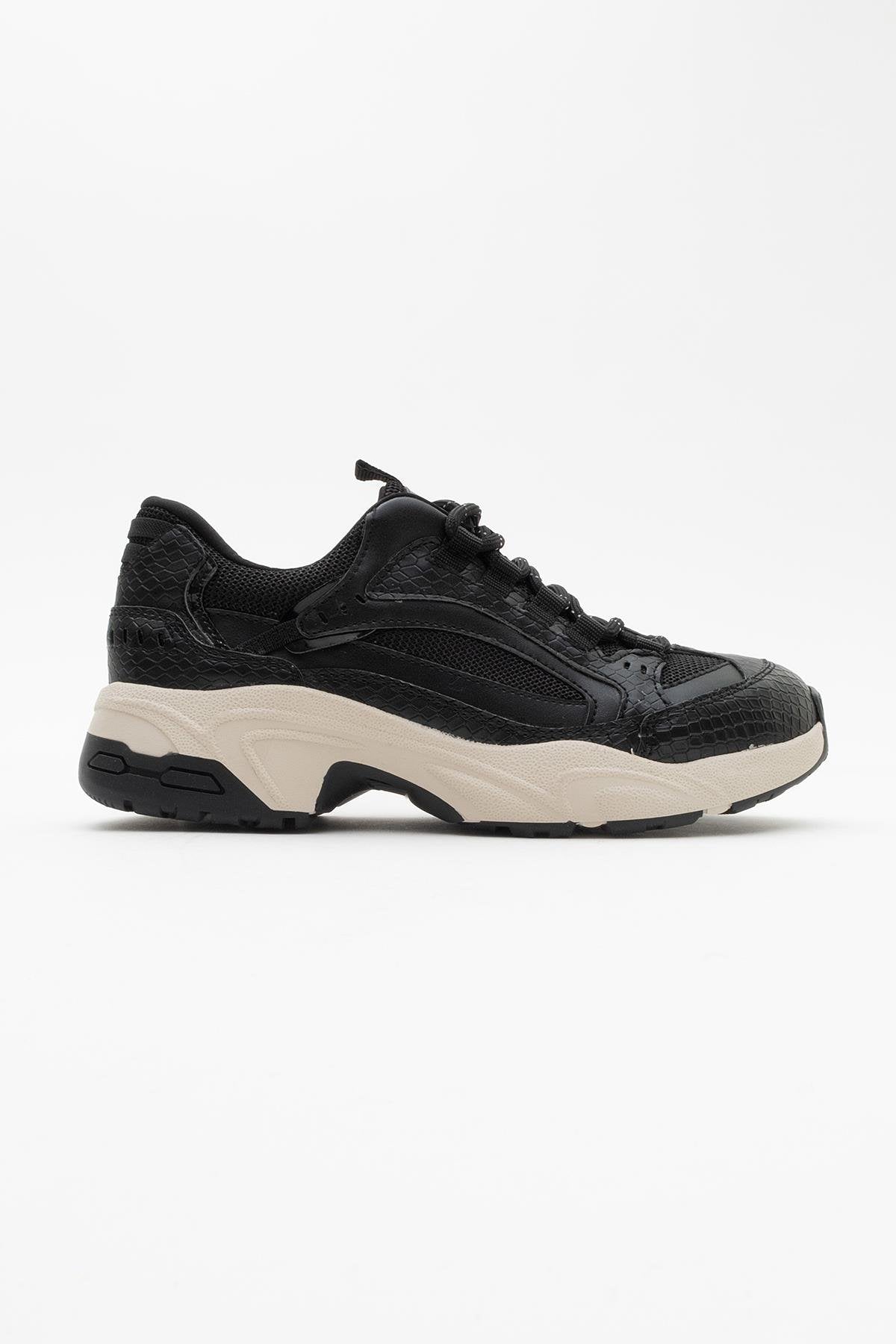 Bambi - Black Printed Mesh Sneakers – back view showing leather, mesh, black, Vowalisse