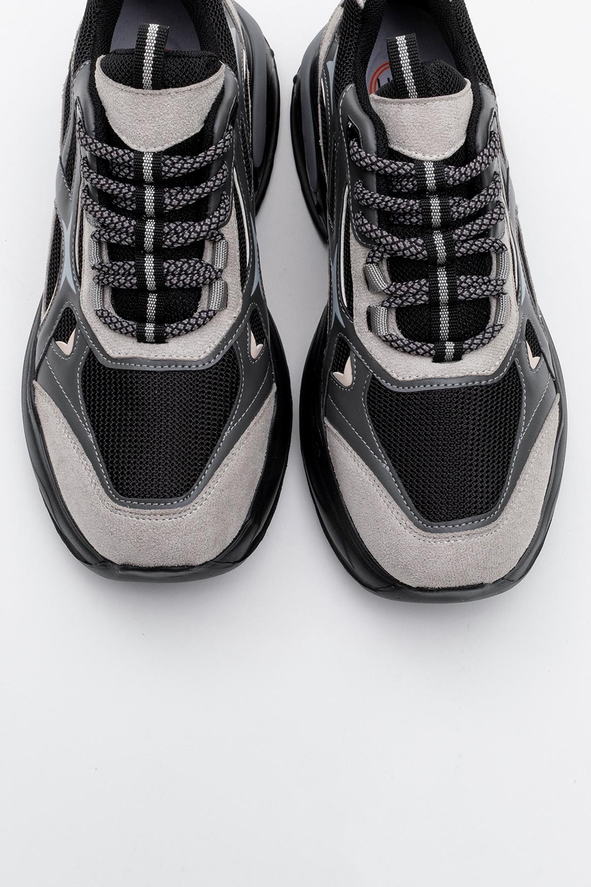 Marron - Black Sport Sneakers – side view showing leather, black, red, Vowalisse