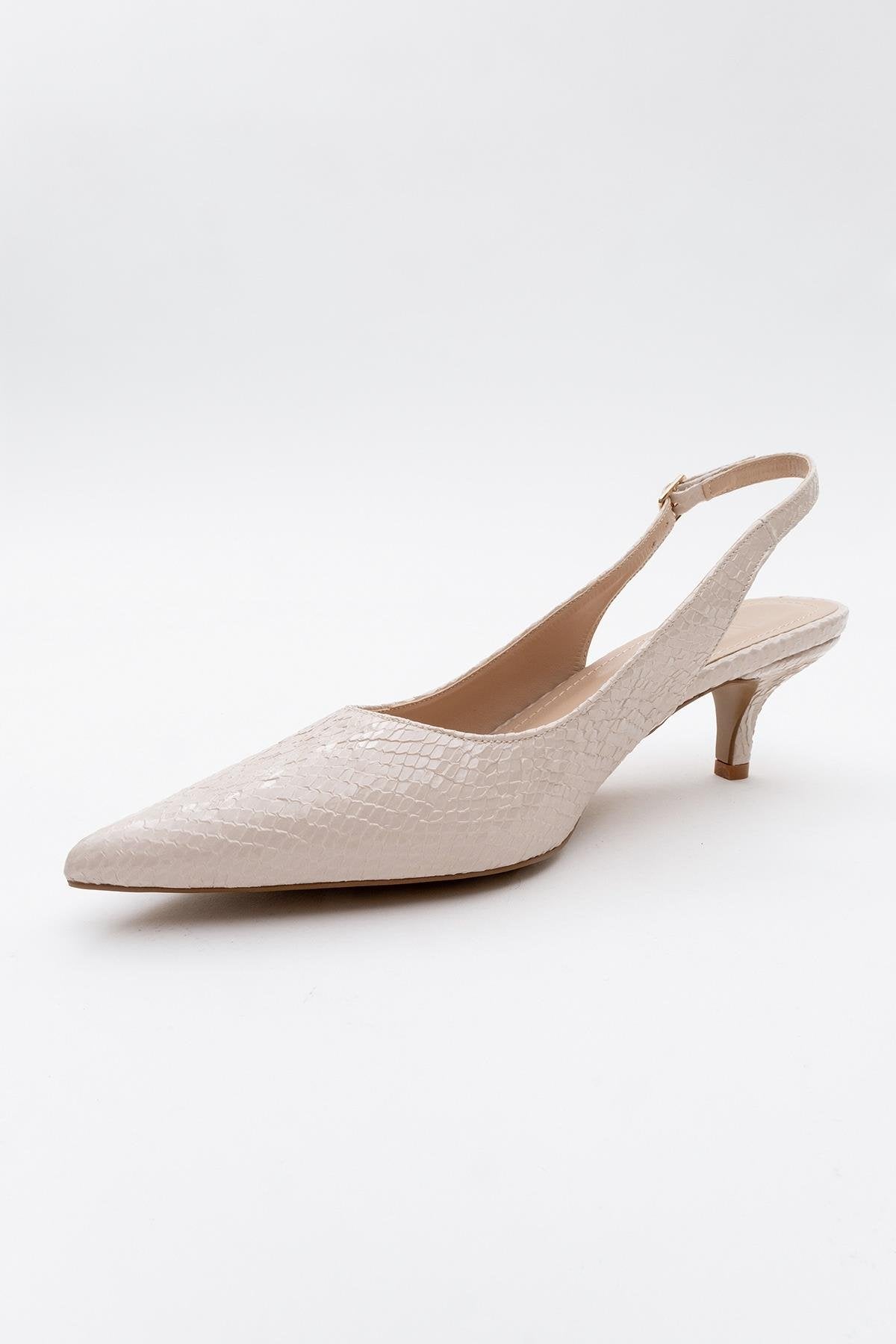Value - Beige Patterned Heeled Shoe – detail view showing leather, Vowalisse