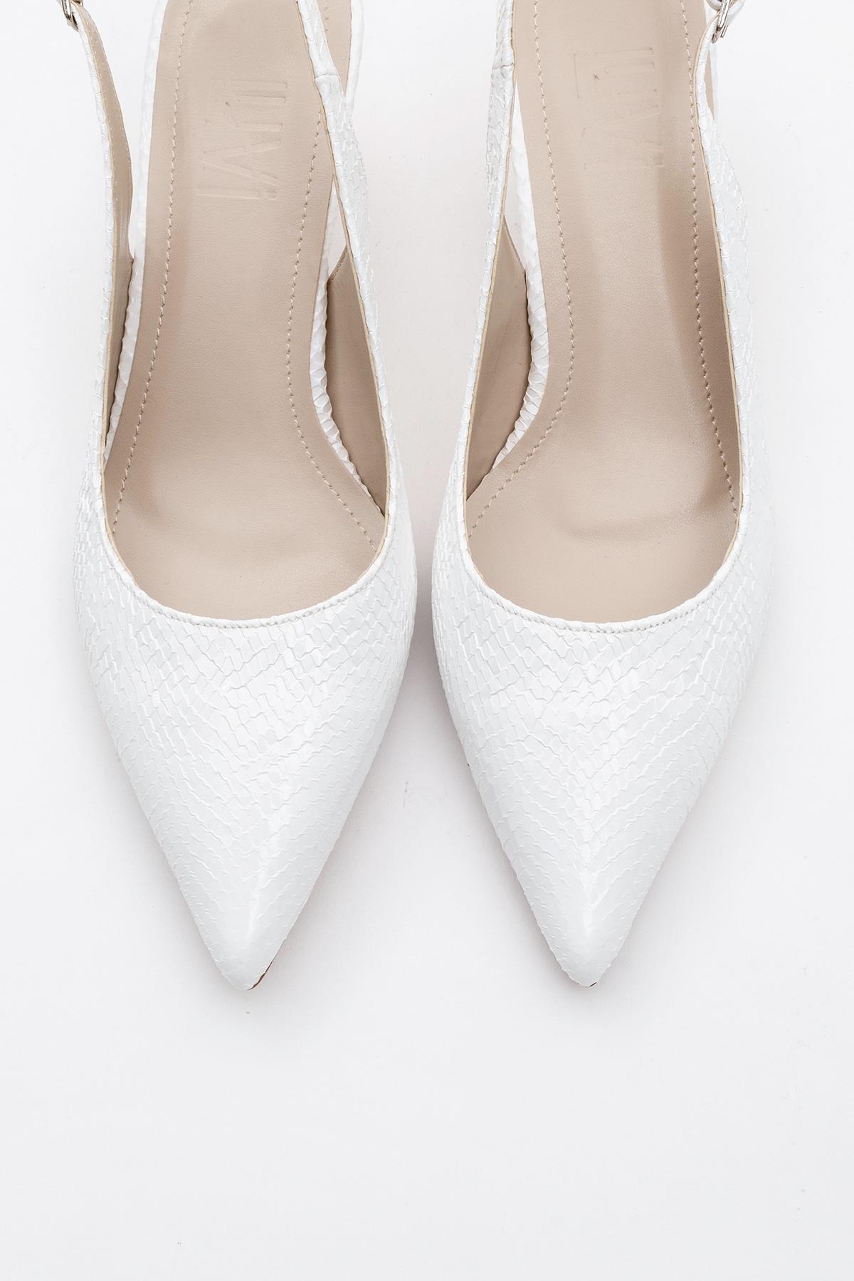 Value - White Patterned Heeled Shoe – side view showing leather, white, Vowalisse