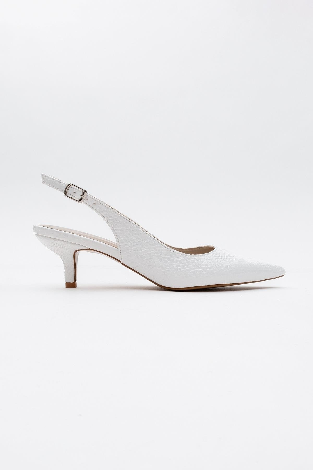 Value - White Patterned Heeled Shoe – back view showing leather, white, Vowalisse