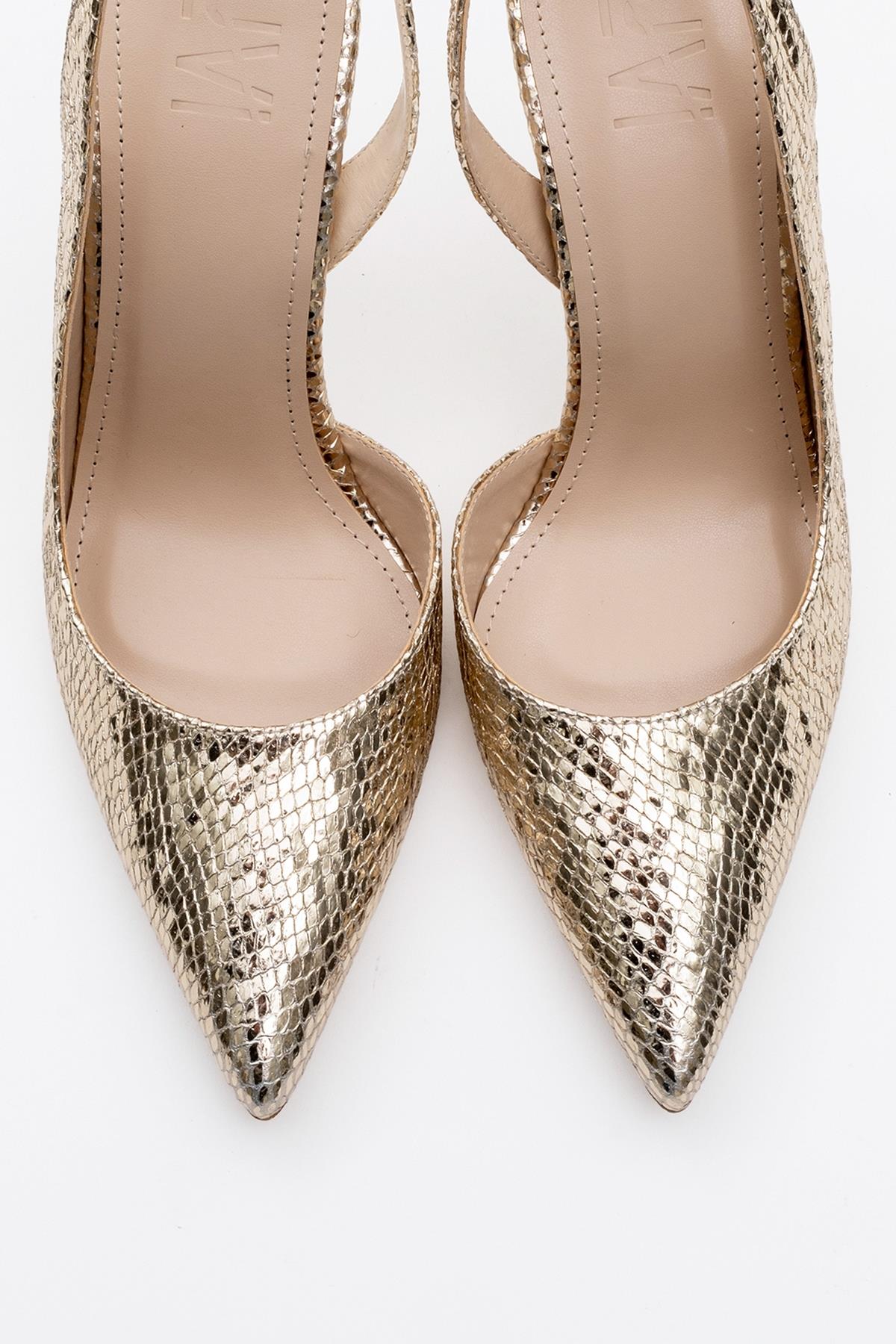 Twine - Gold Patterned High Heel – side view showing leather, gold, Vowalisse