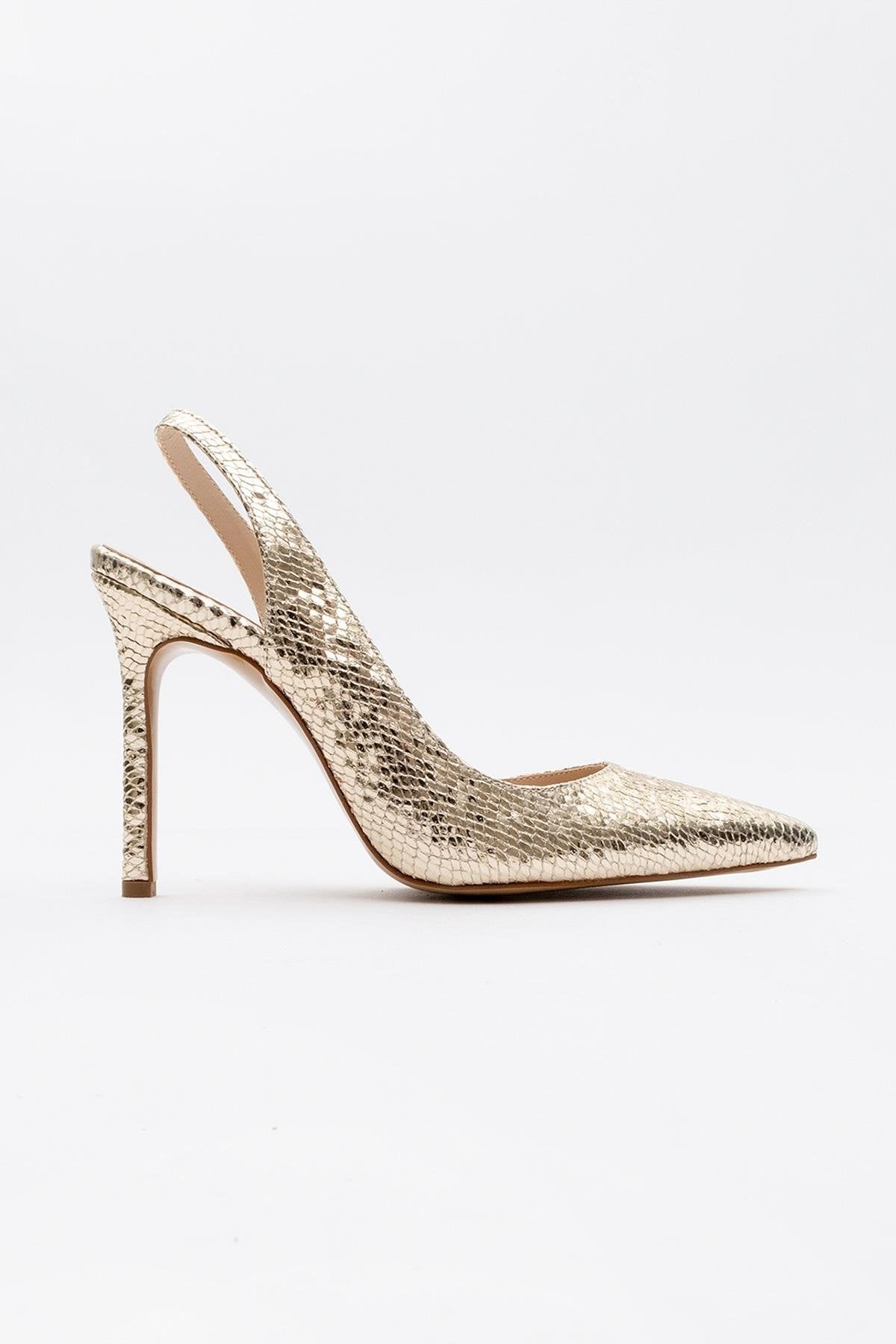 Twine - Gold Patterned High Heel – back view showing leather, gold, Vowalisse