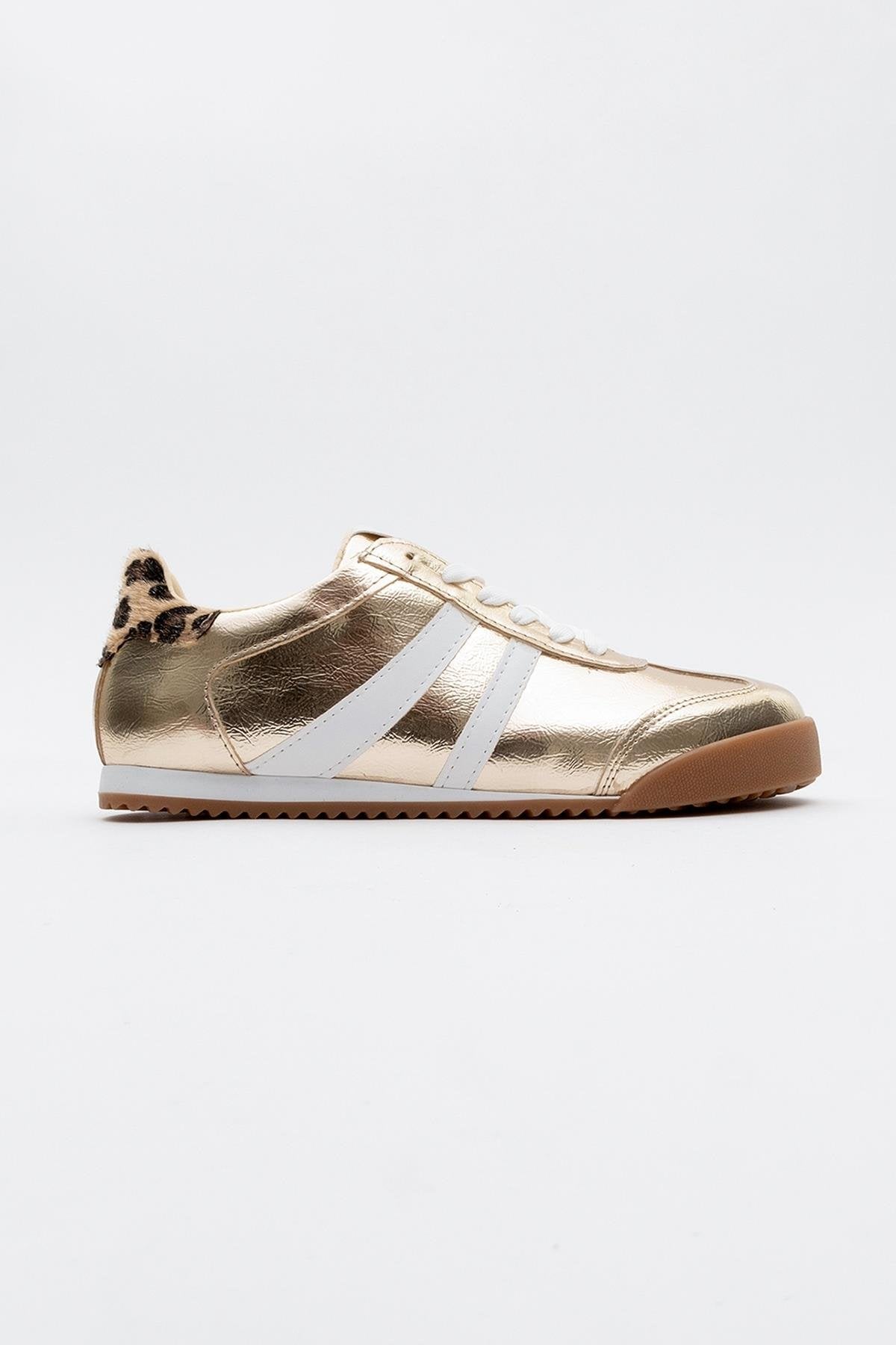 Jimmy - Gold Sneaker – back view showing leather, gold, Vowalisse
