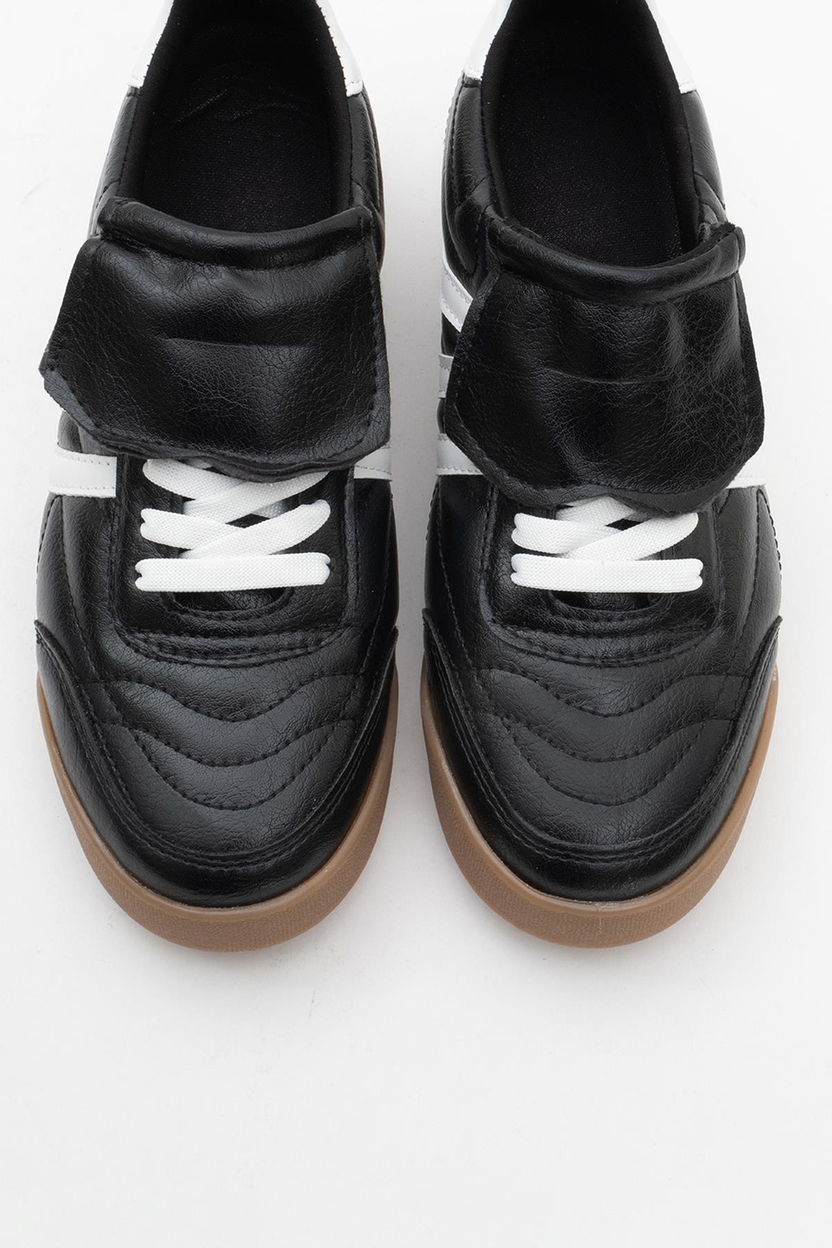 Bria - Black Sneaker – side view showing leather, black, red, Vowalisse