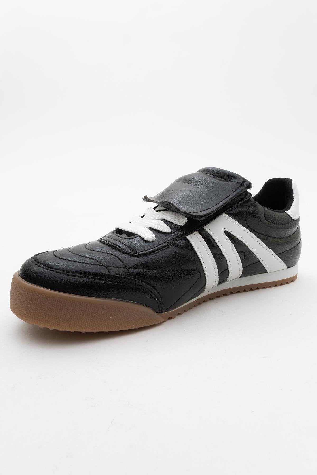 Bria - Black Sneaker – detail view showing leather, black, red, Vowalisse