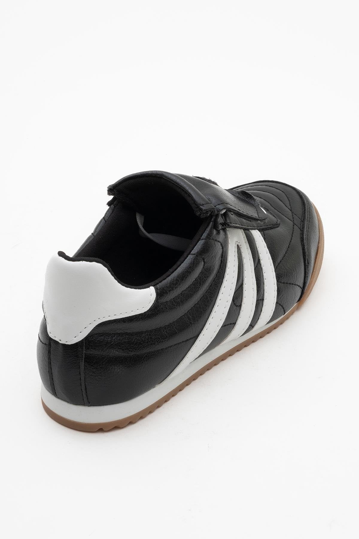 Bria - Black Sneaker – heel view showing leather, black, red, Vowalisse