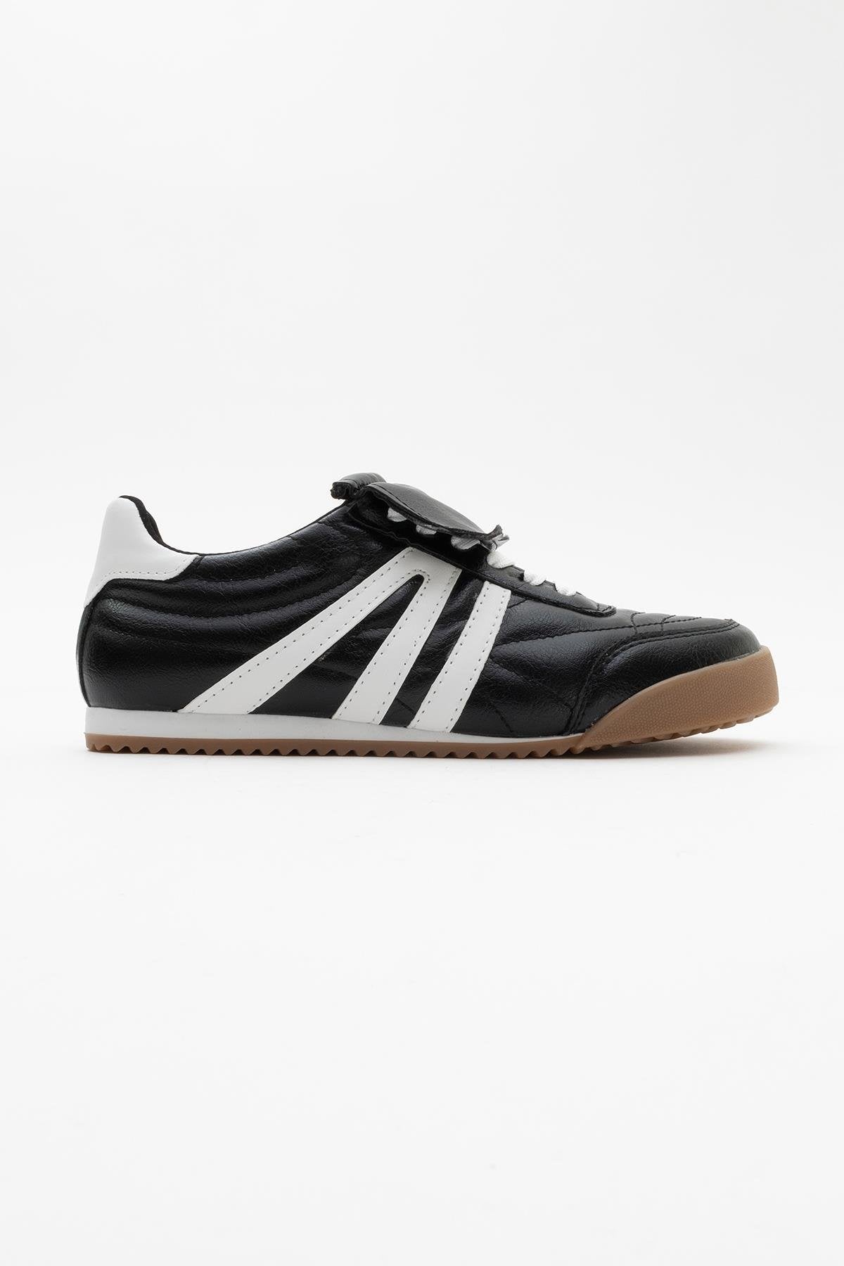 Bria - Black Sneaker – back view showing leather, black, red, Vowalisse