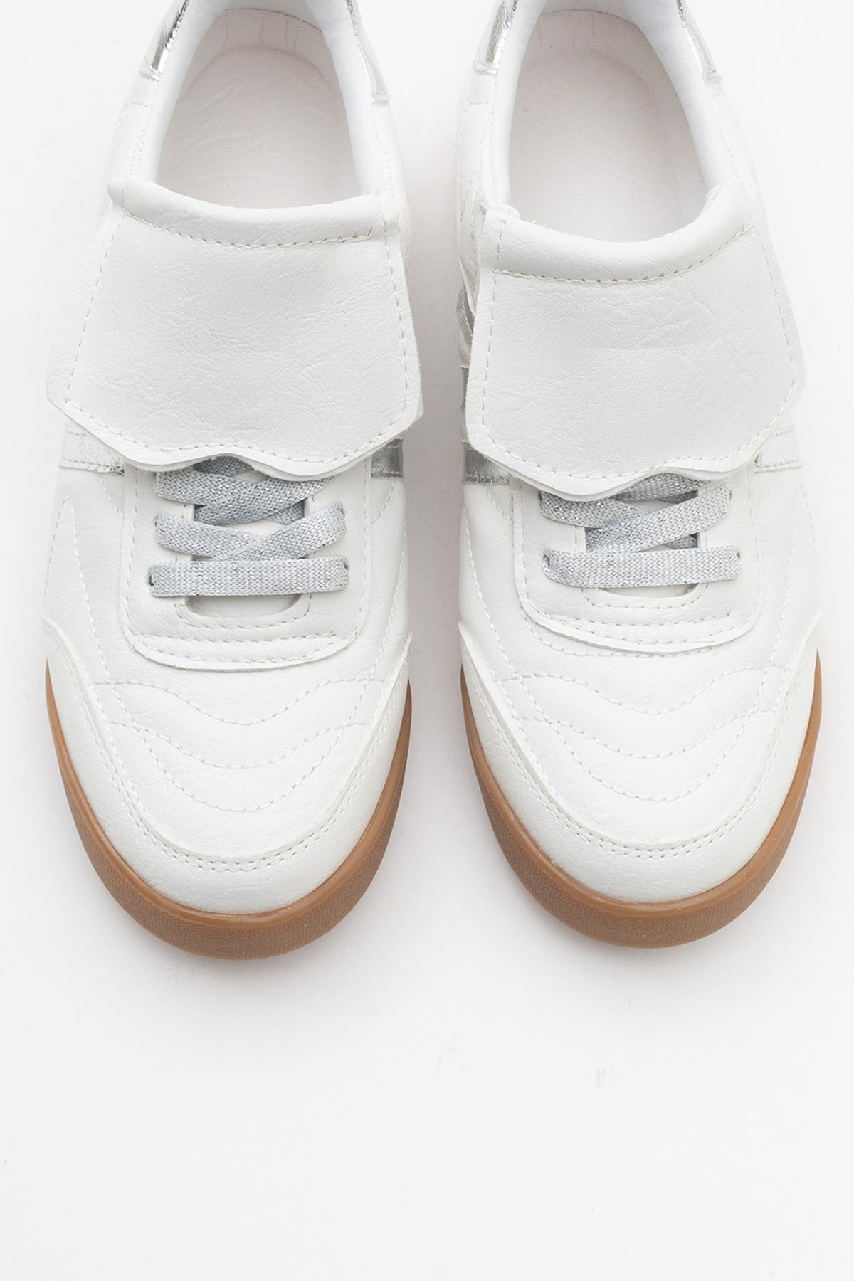 Bria - White Sneaker – side view showing leather, white, red, Vowalisse