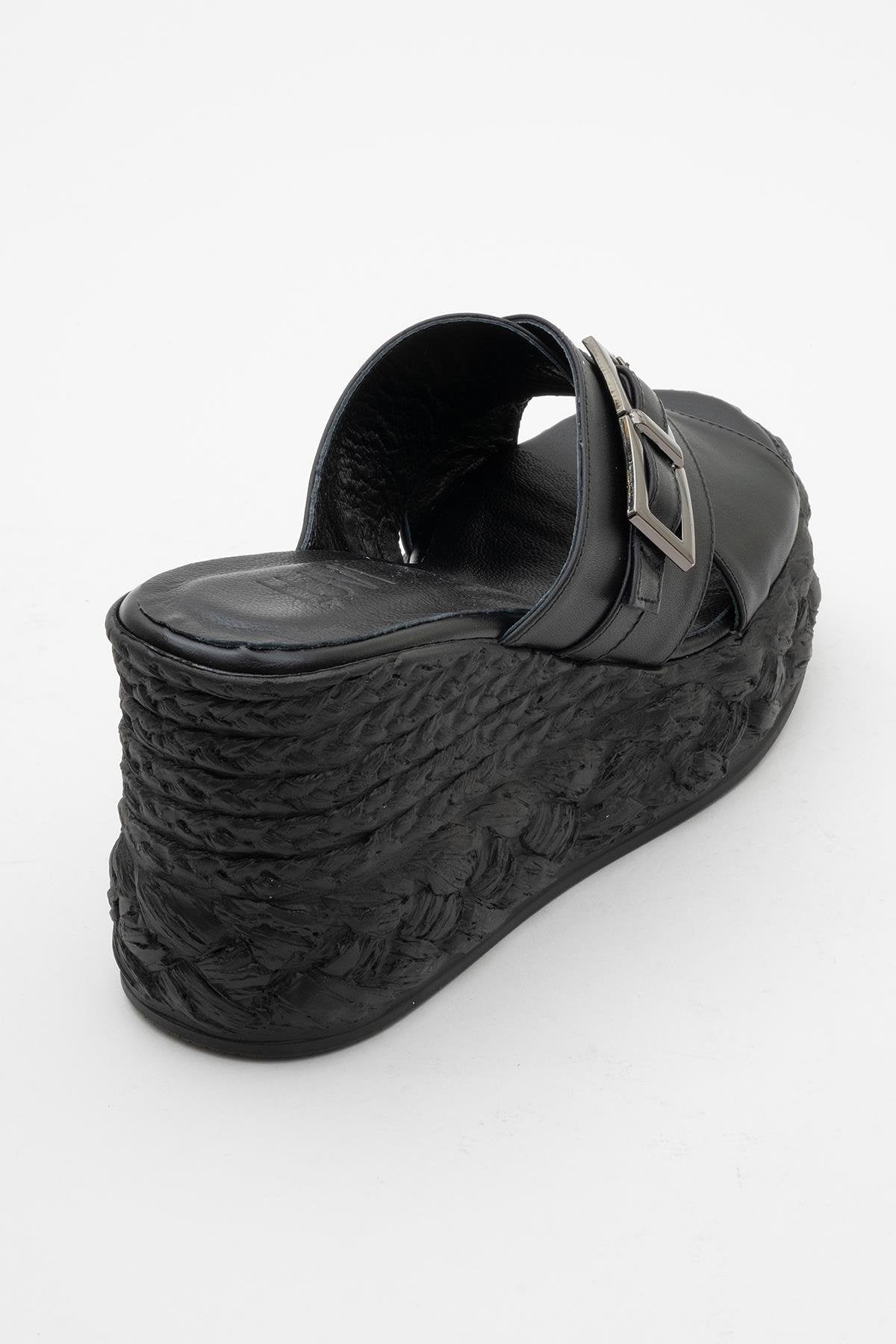Palmas - Black Leather Platform Sandal – back view showing leather, black, Vowalisse