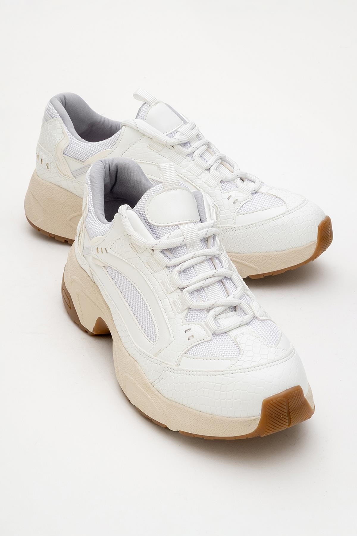 Bambi - White Printed Mesh Sneaker – front three-quarter view showing leather, mesh, white, Vowalisse