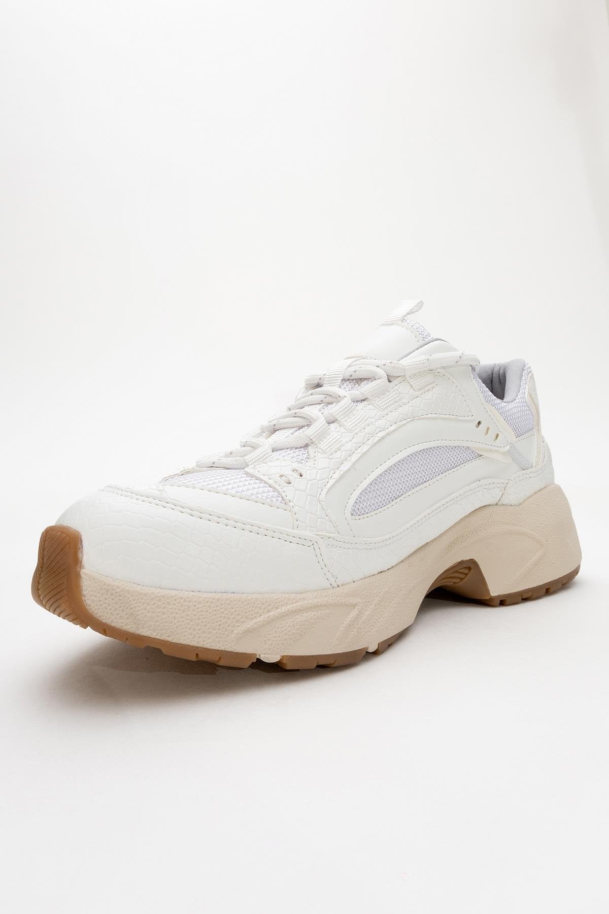 Bambi - White Printed Mesh Sneaker – detail view showing leather, mesh, white, Vowalisse