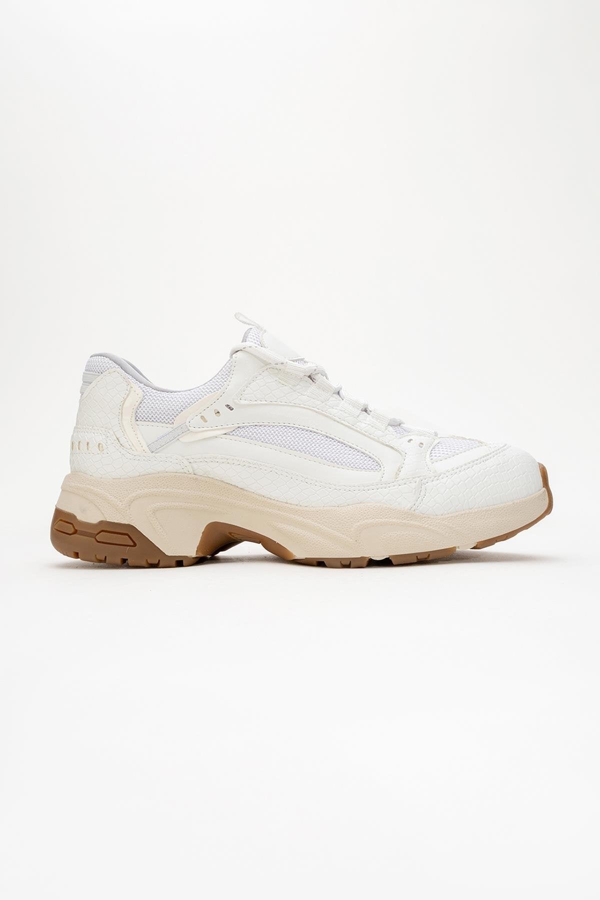 Bambi - White Printed Mesh Sneaker – back view showing leather, mesh, white, Vowalisse