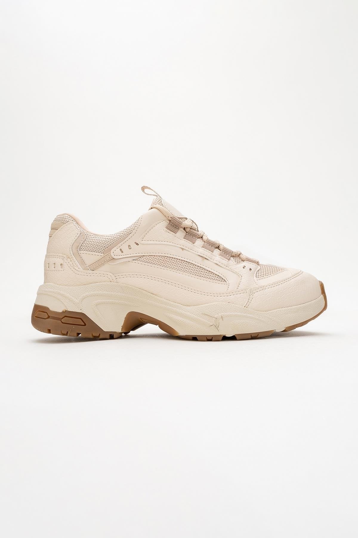 Bambi - Beige Printed Mesh Sneaker – back view showing leather, mesh, Vowalisse