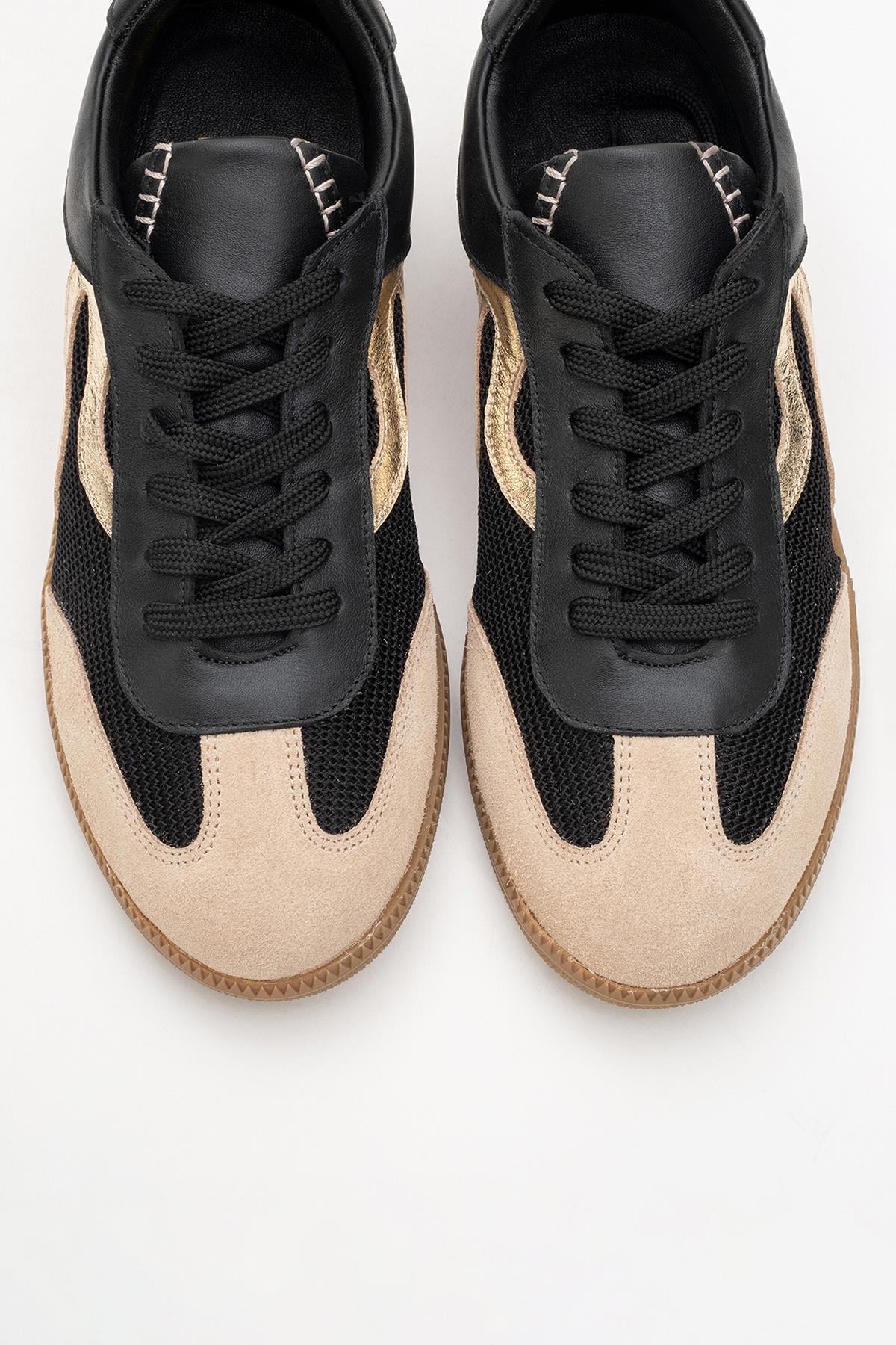 Perry - Black Genuine Leather Sneaker – side view showing leather, black, Vowalisse