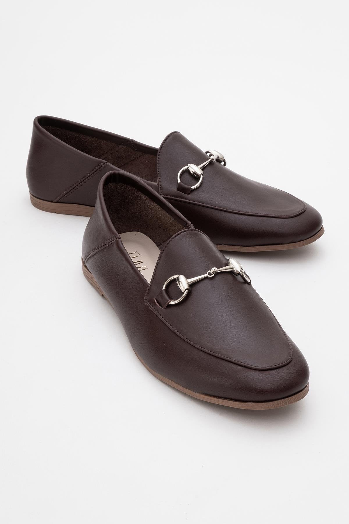 Penny - Brown Leather Horsebit Loafers – front three-quarter view showing leather, suede, Vowalisse