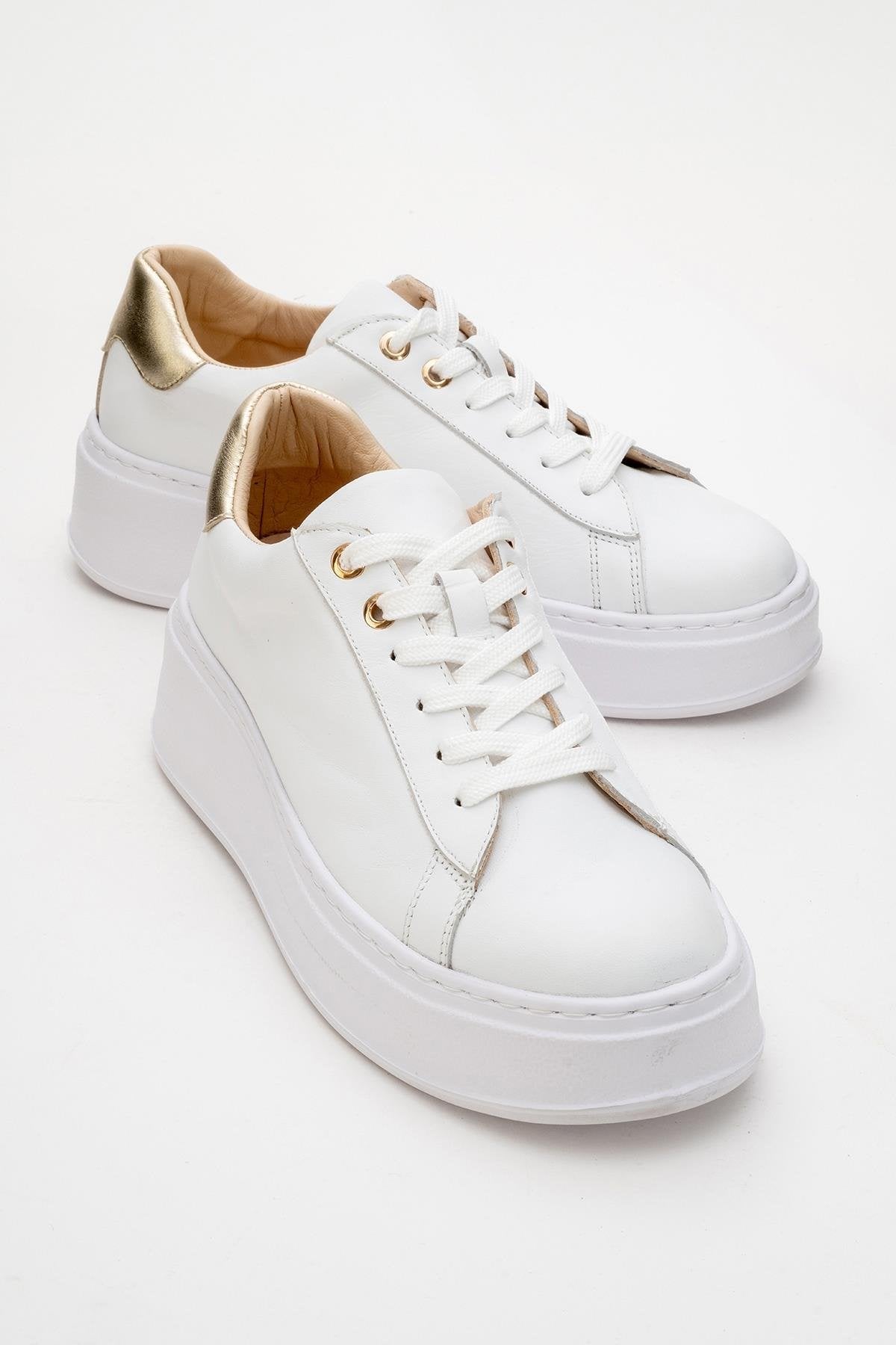 Gueno - White Genuine Leather Sneaker – front three-quarter view showing leather, white, Vowalisse