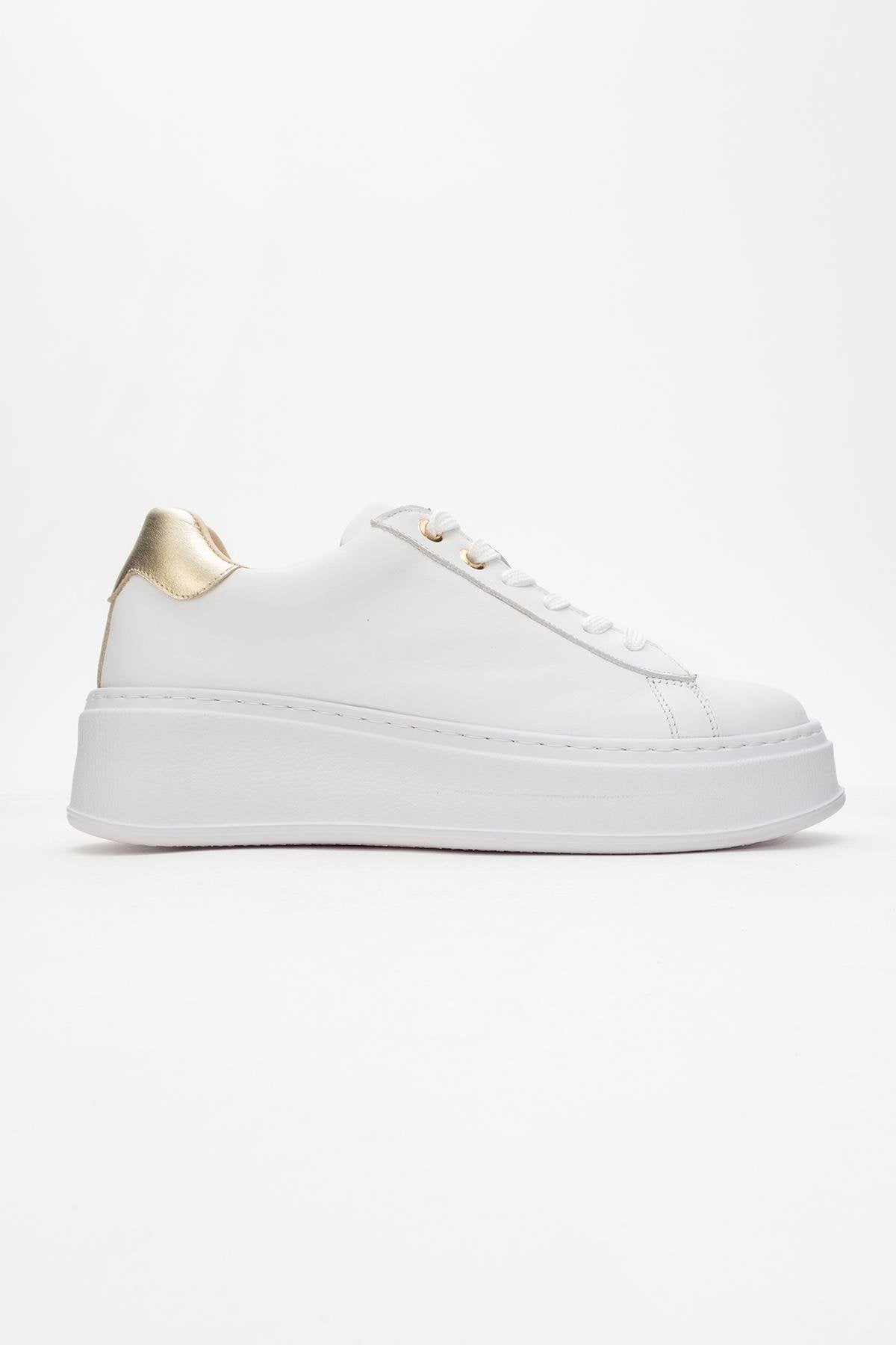 Gueno - White Genuine Leather Sneaker – back view showing leather, white, Vowalisse