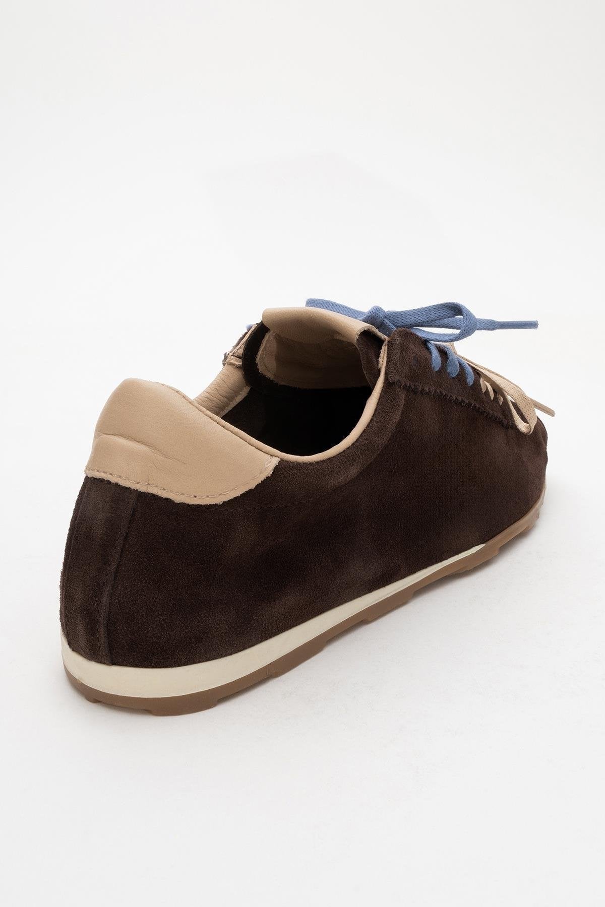 Crea - Dark Brown Leather Sneakers – back view showing leather, red, Vowalisse