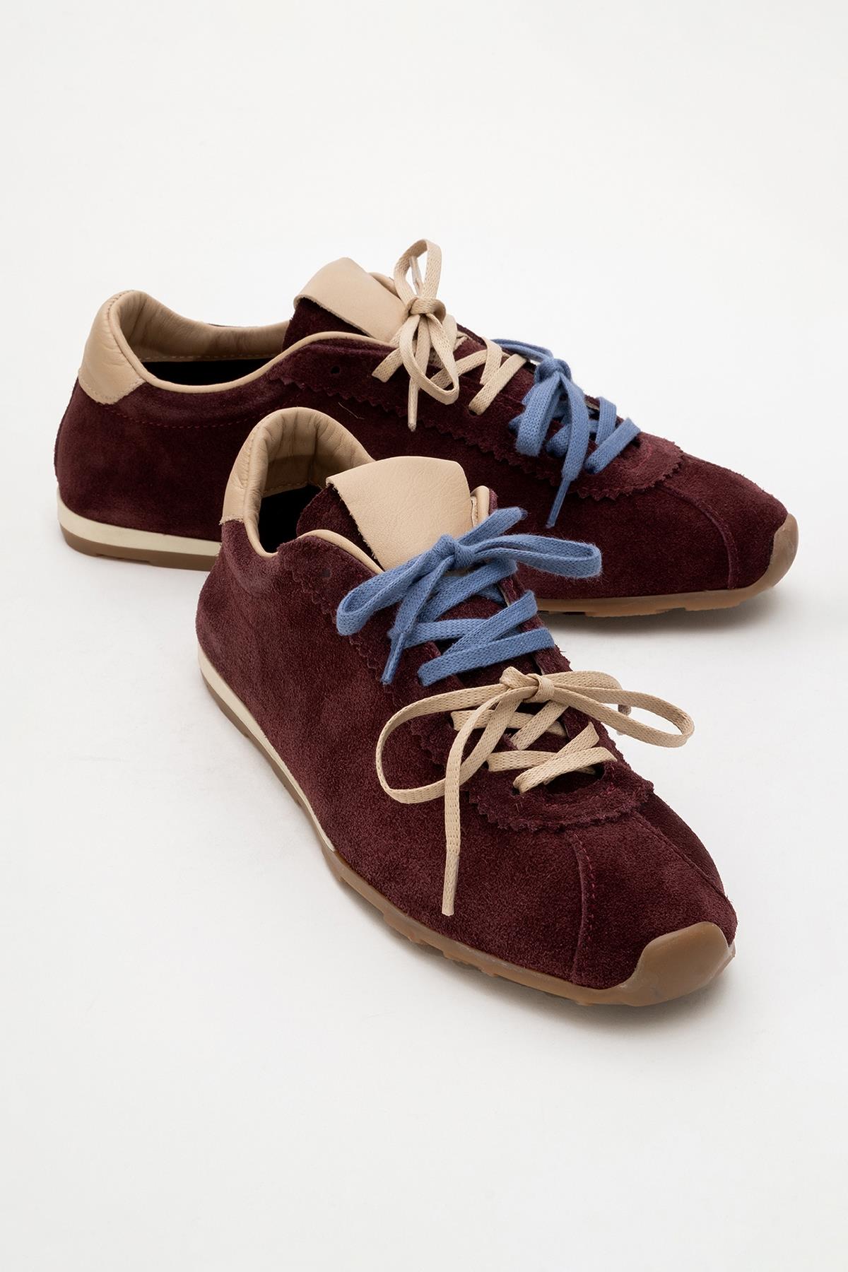 Crea - Burgundy Leather Sneakers – side view showing leather, red, Vowalisse