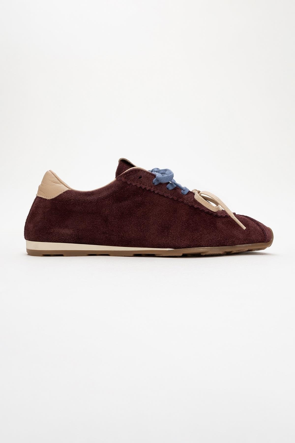 Crea - Burgundy Leather Sneakers – top view showing leather, red, Vowalisse