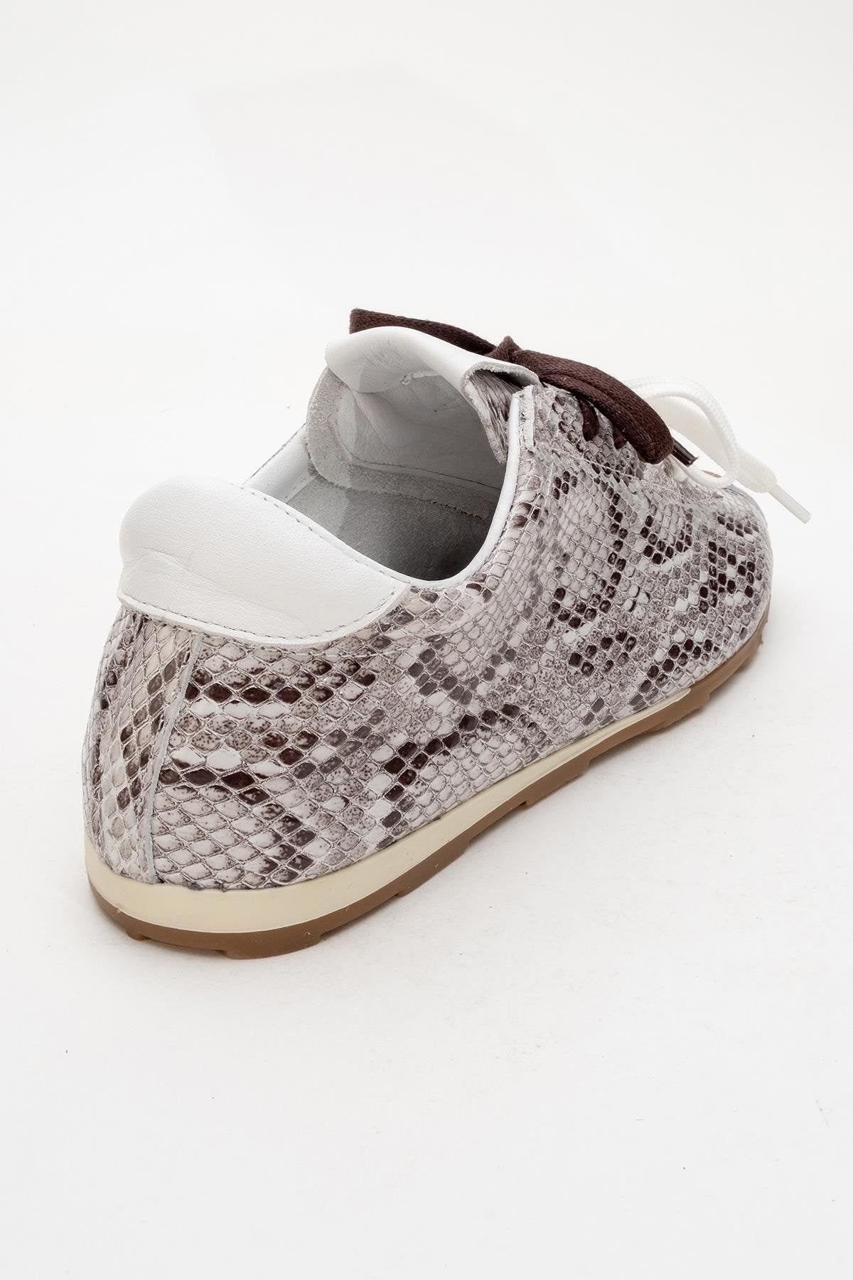 Crea - Gray Croco Leather Sneakers – back view showing leather, red, Vowalisse