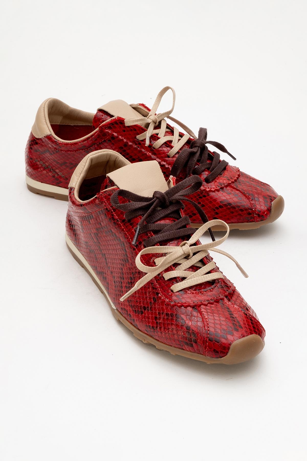 Crea - Red Leather Sneakers – side view showing leather, red, Vowalisse