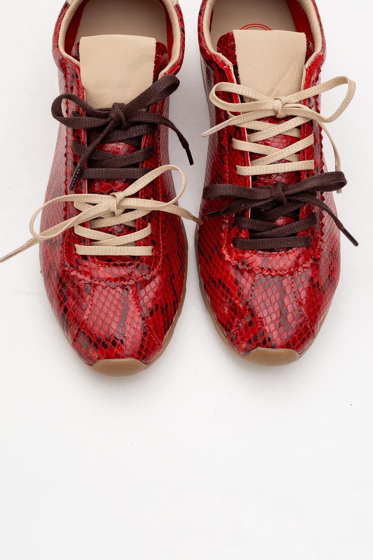 Crea - Red Leather Sneakers – detail view showing leather, red, Vowalisse