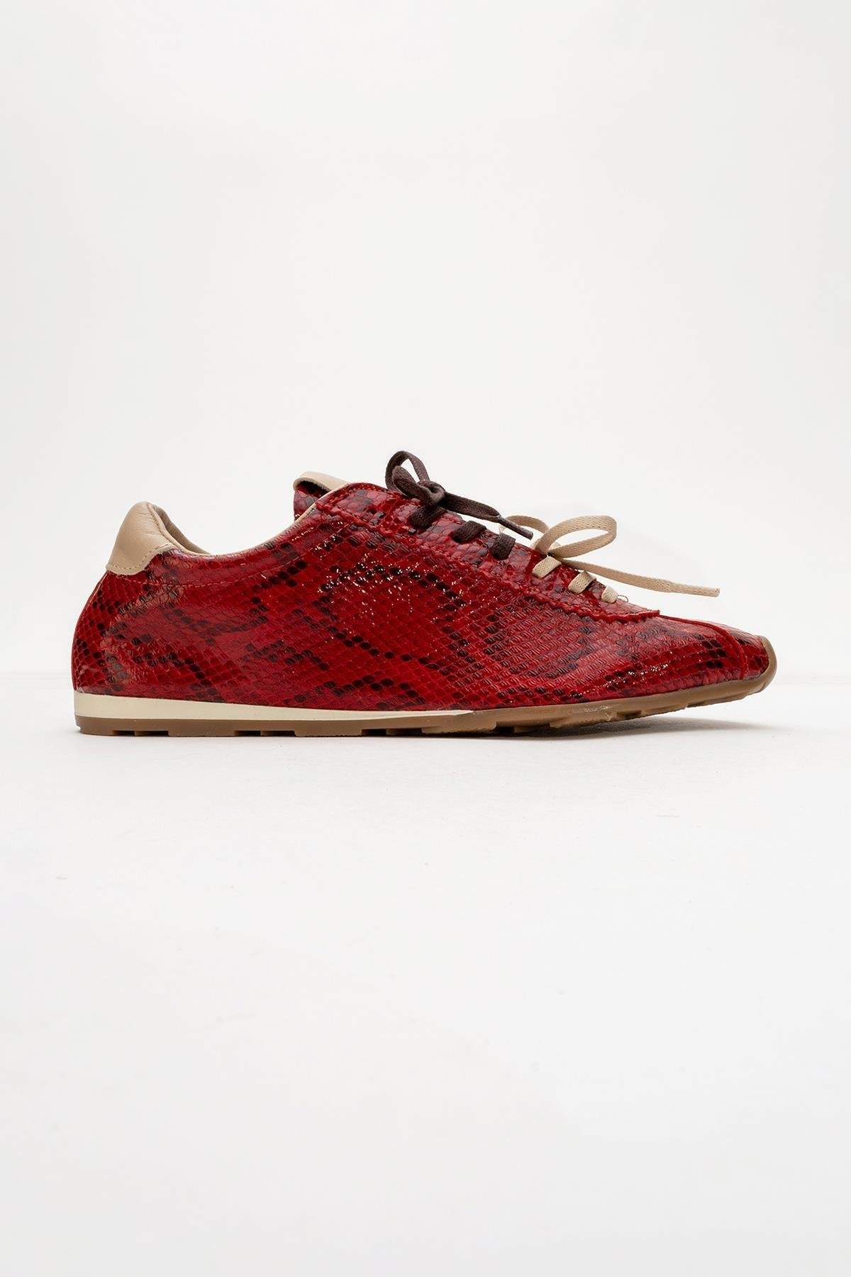 Crea - Red Leather Sneakers – top view showing leather, red, Vowalisse