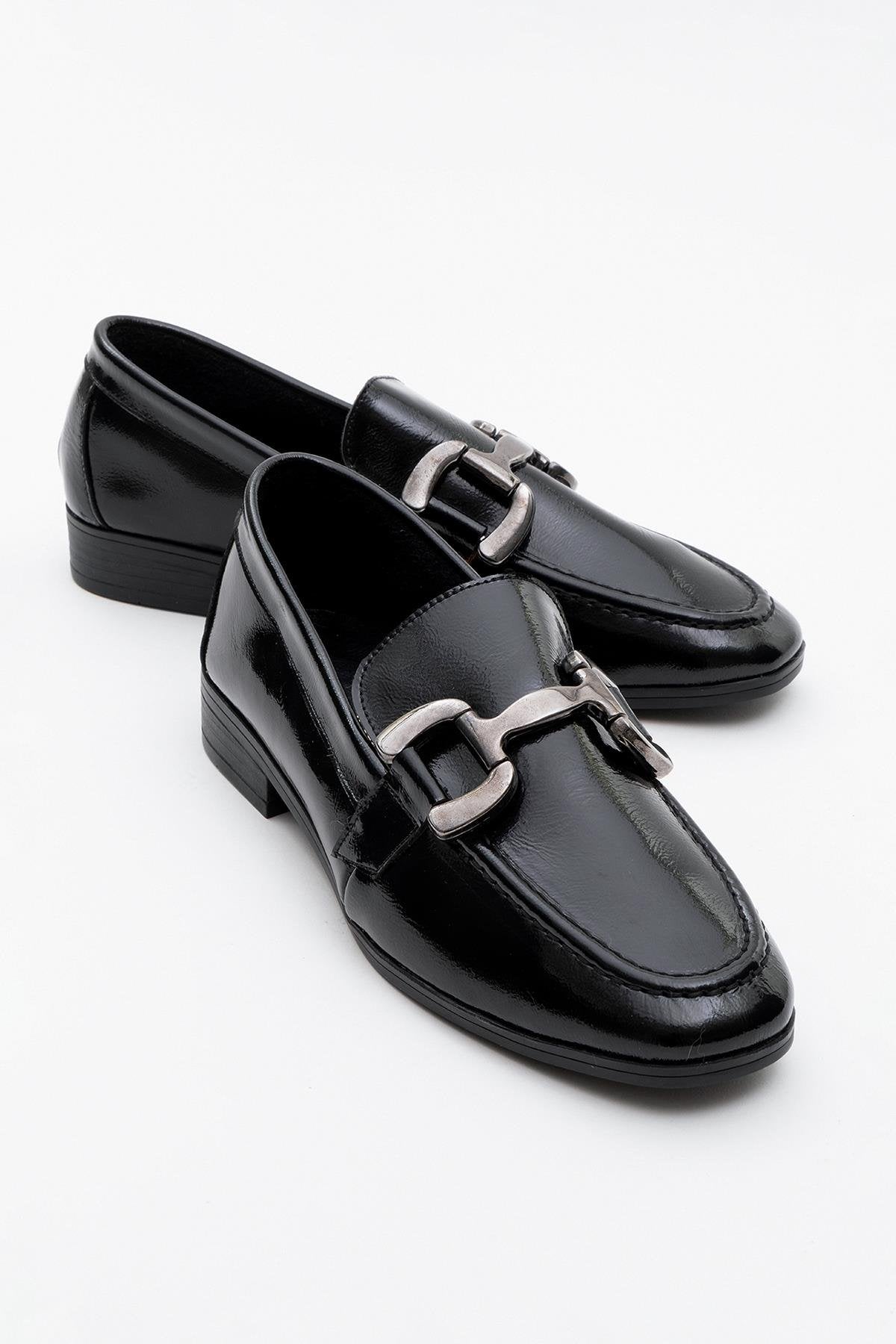 Rous - Black Patent Leather Bit Loafers – front three-quarter view showing leather, black, red, Vowalisse
