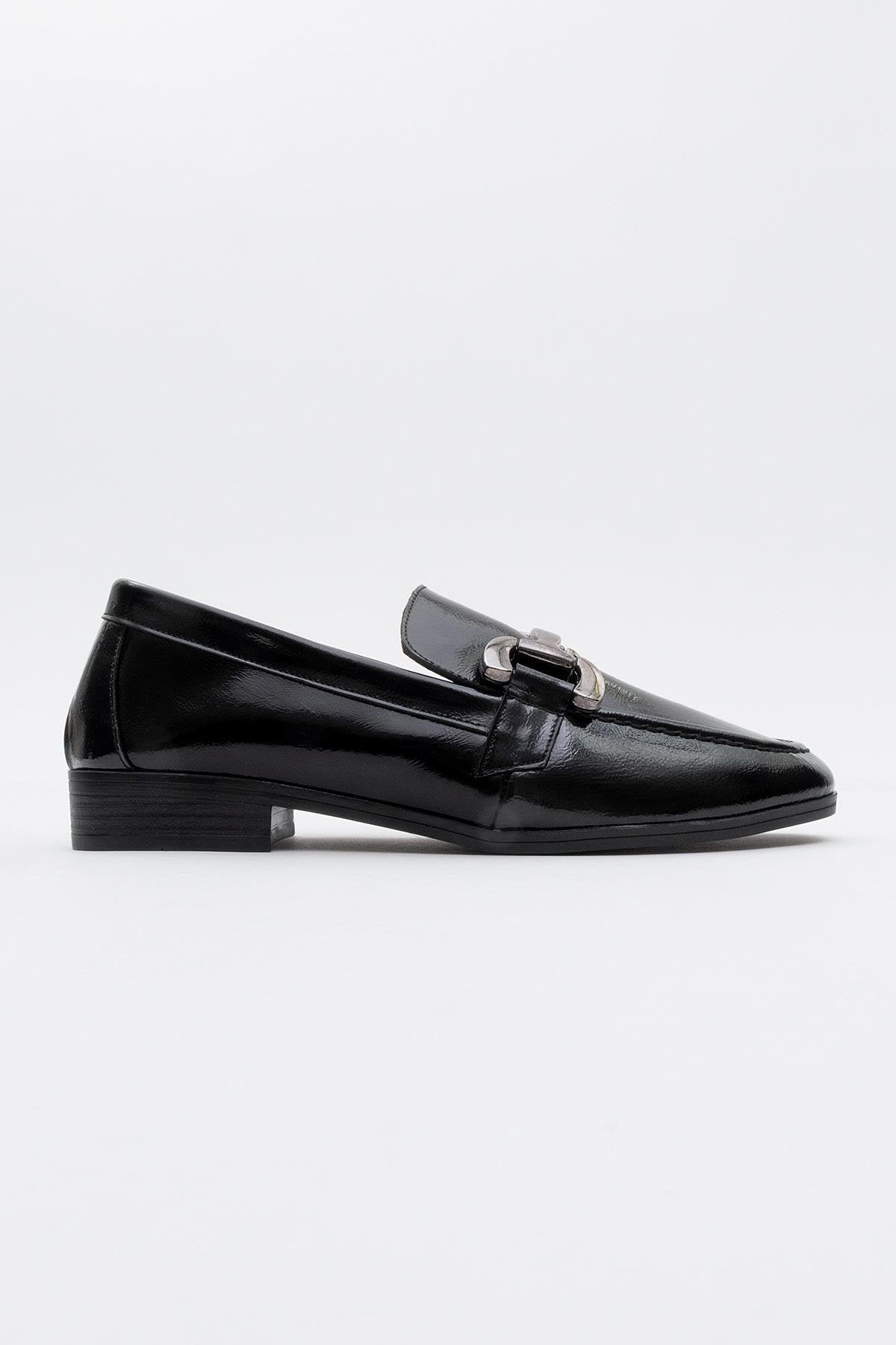 Rous - Black Patent Leather Bit Loafers – detail view showing leather, black, red, Vowalisse