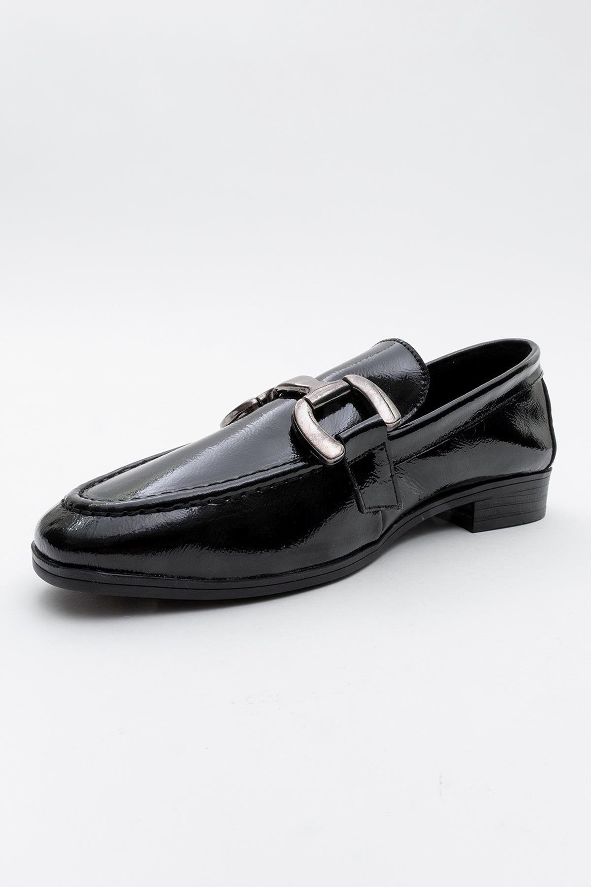 Rous - Black Patent Leather Bit Loafers – back view showing leather, black, red, Vowalisse