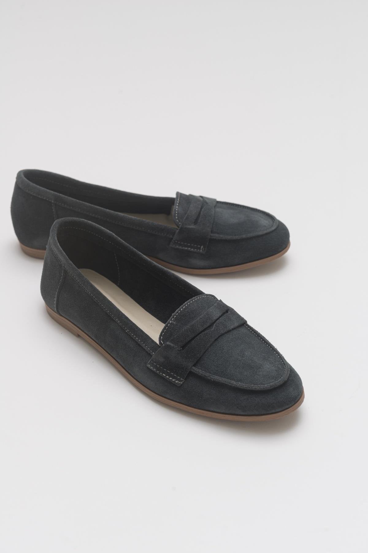 Dorothy - Dark Charcoal Suede Leather Loafers – back view showing leather, suede, Vowalisse