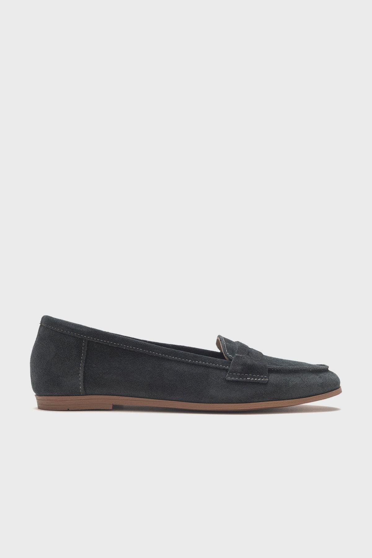 Dorothy - Dark Charcoal Suede Leather Loafers – top view showing leather, suede, Vowalisse
