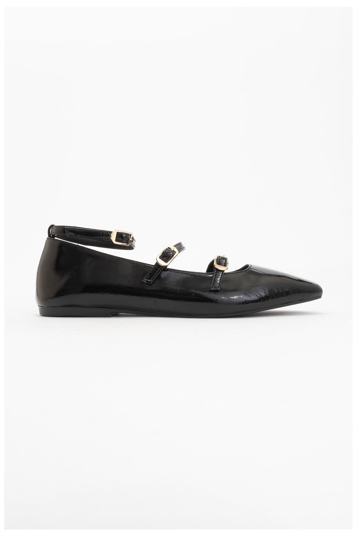 Serena - Black Patent Leather Mary Jane Flats – back view showing leather, suede, black, Vowalisse