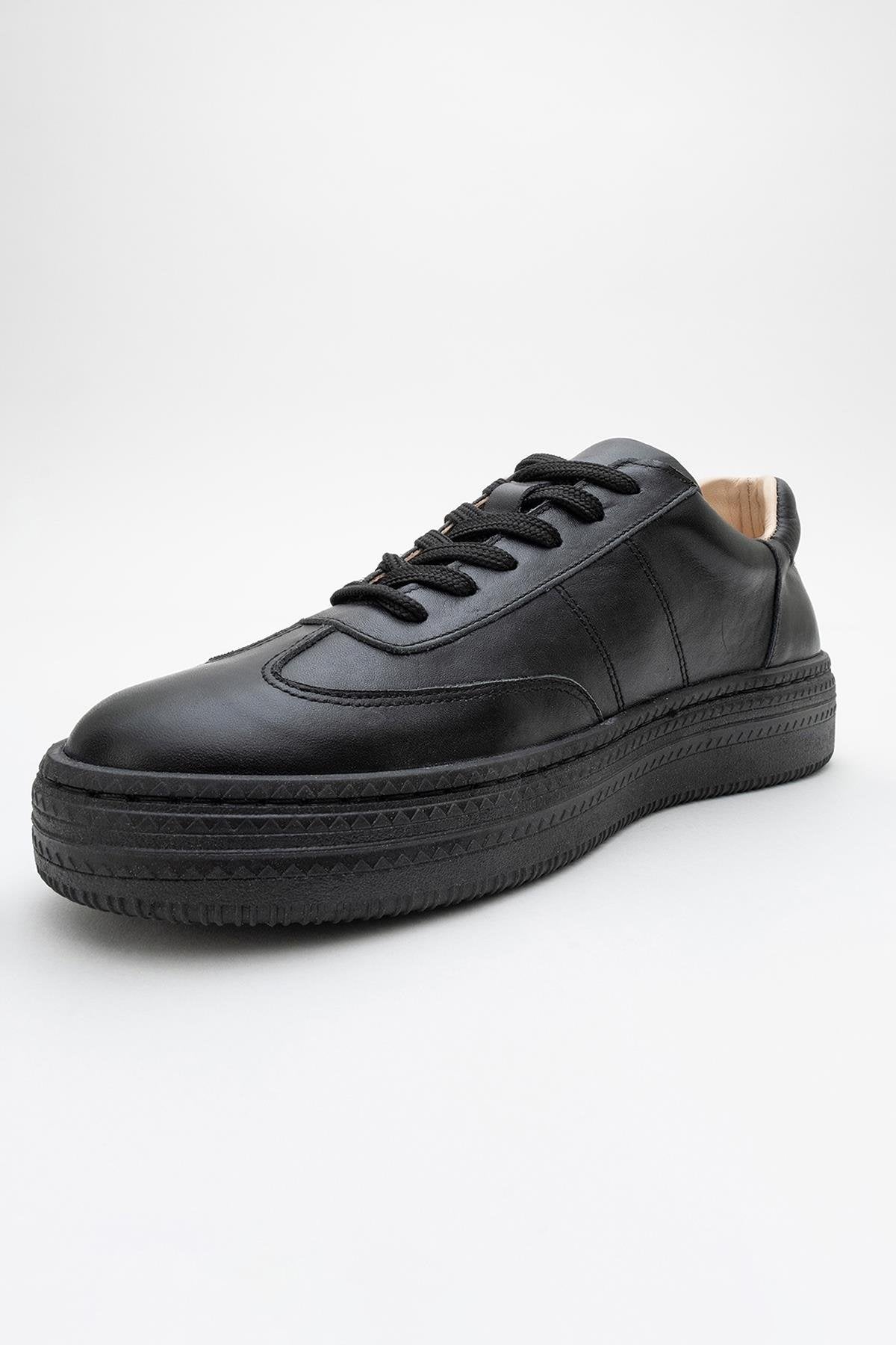 Fiore - Black Leather Sneakers – detail view showing leather, black, red, Vowalisse
