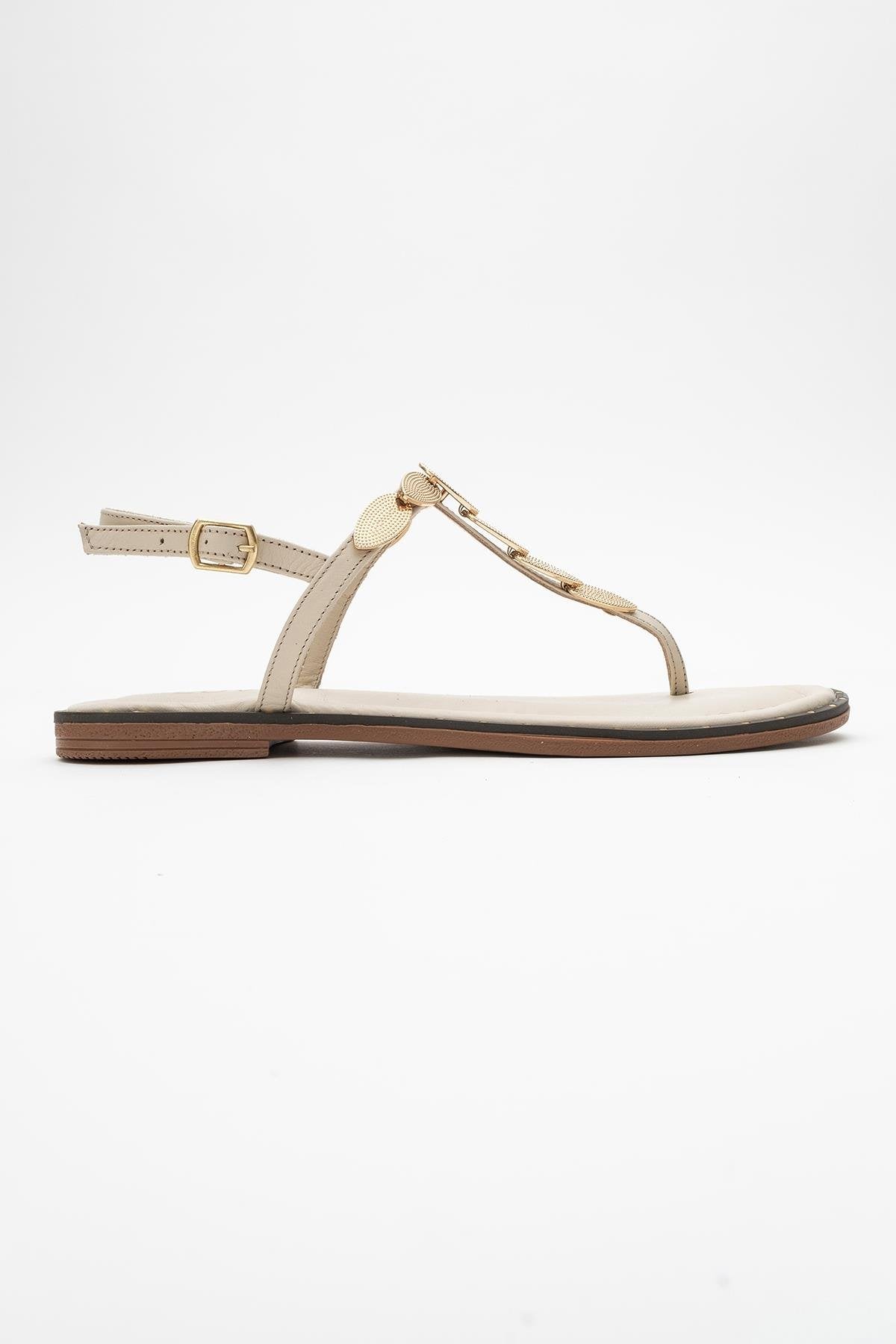 Marea - Beige Leather Flat Sandal – back view showing leather, Vowalisse